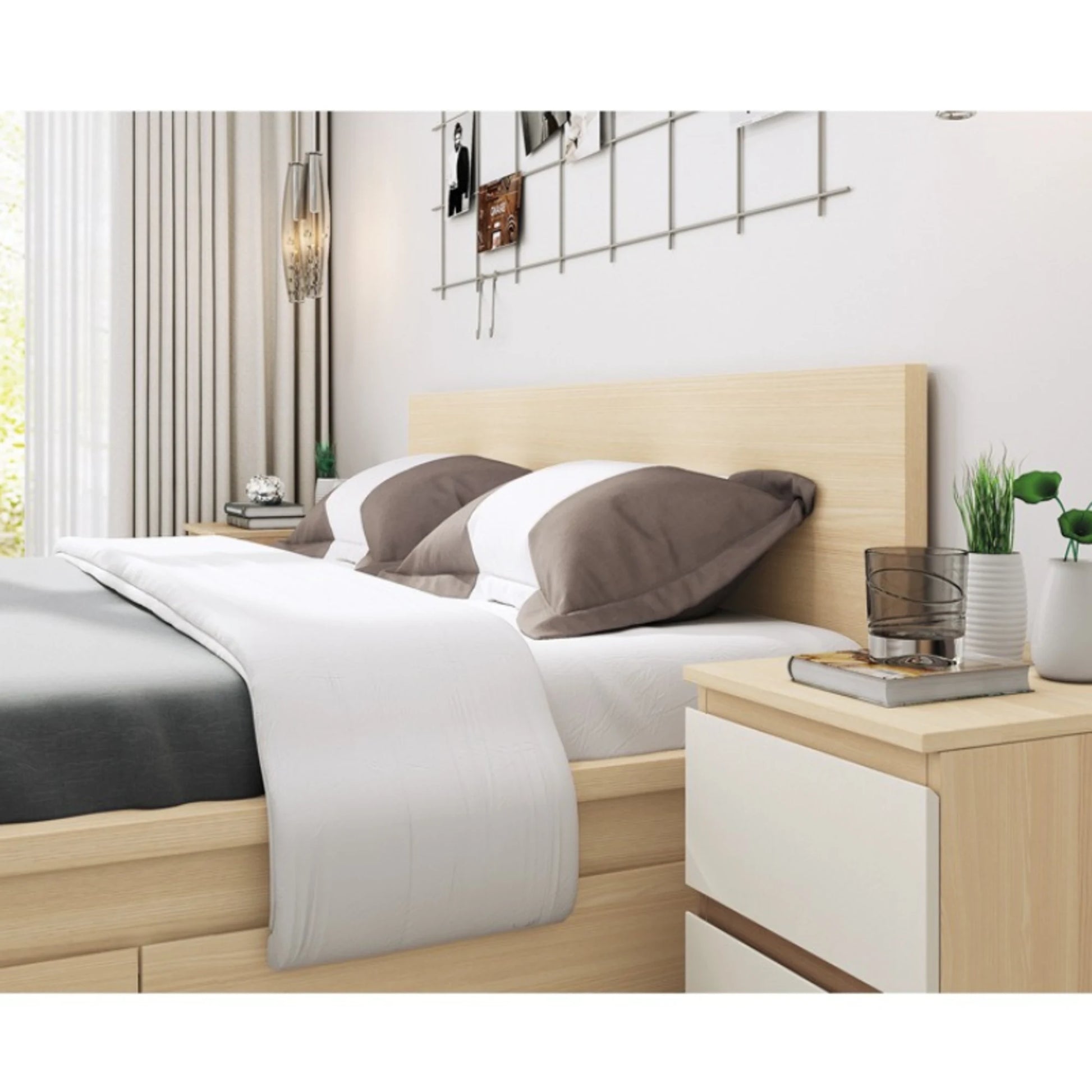 Loft Ensio Bedside Table, White & Natural Wood