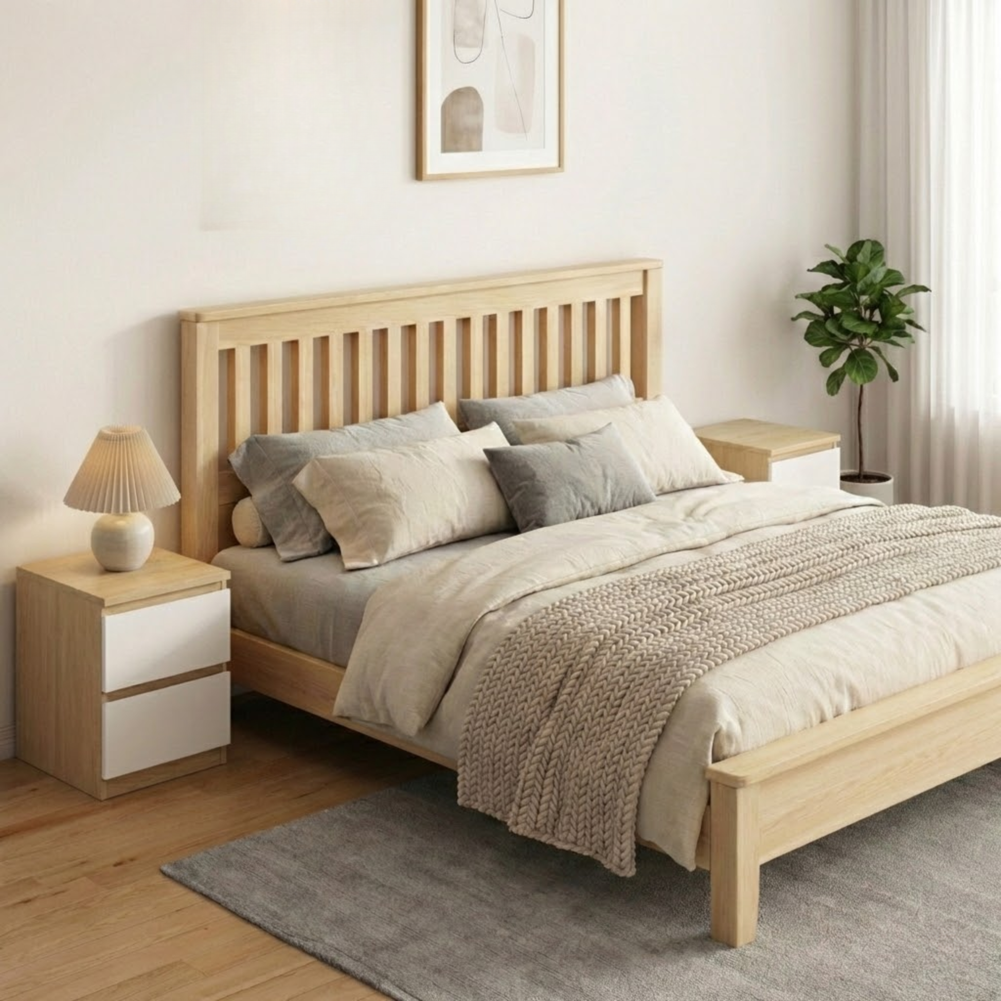 Loft Ensio Bedside Table, White & Natural Wood