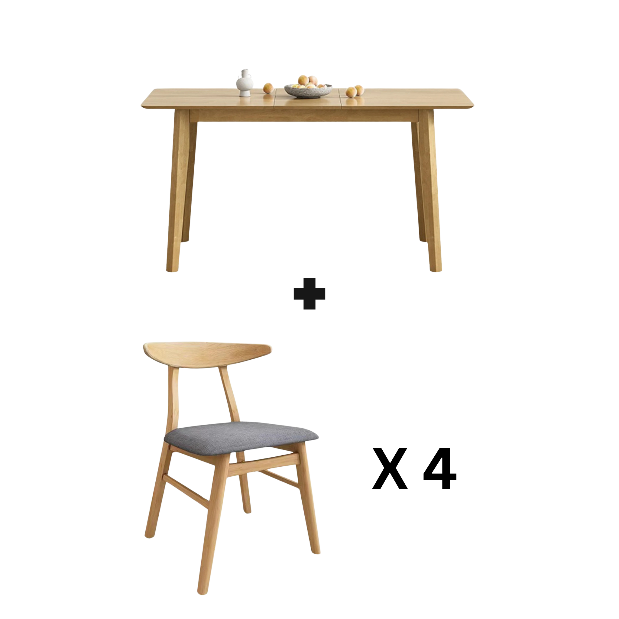 Loft Hansan Extendable Dining Table with 4 chairs, Natural Wood