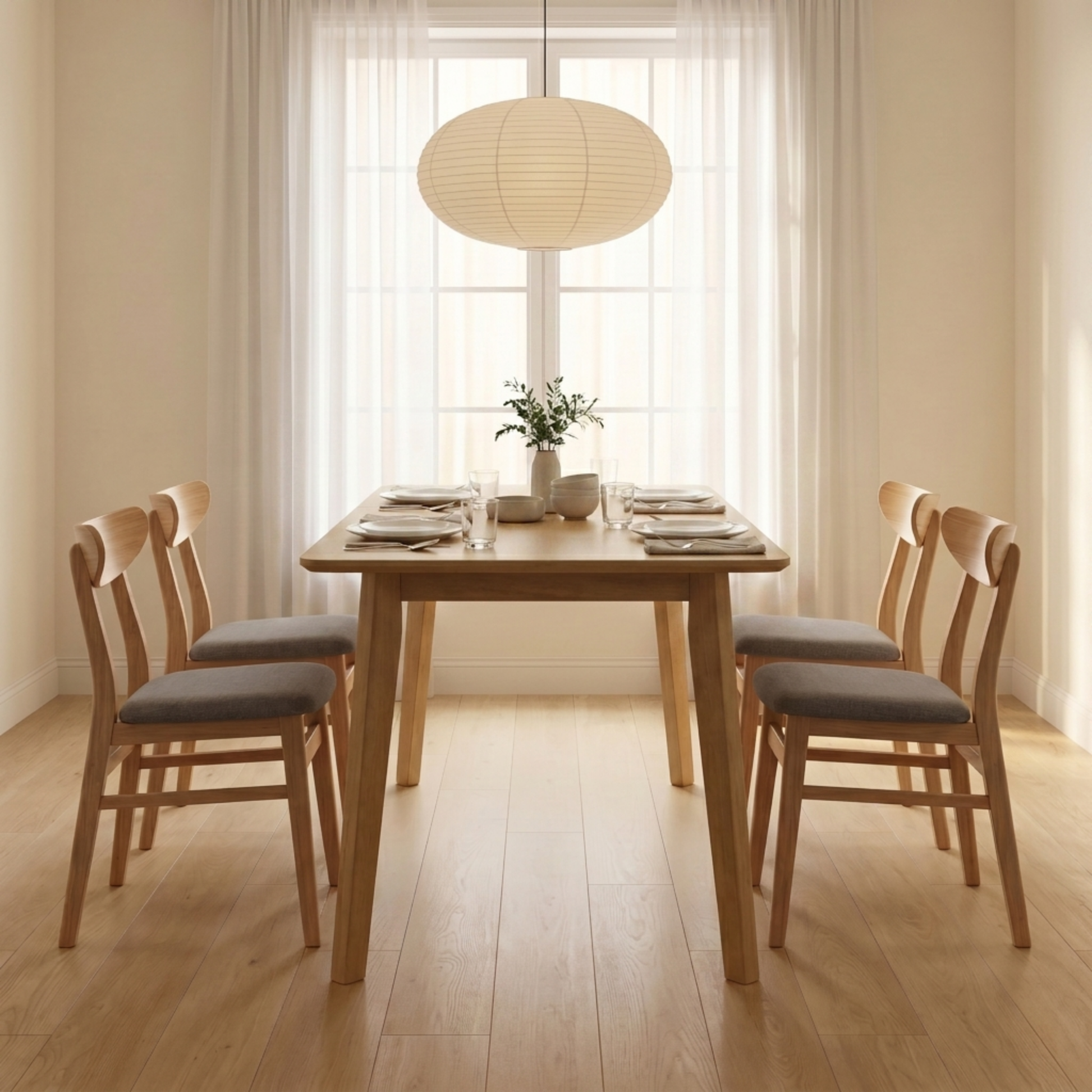 Loft Hansan Extendable Dining Table with 4 chairs, Natural Wood
