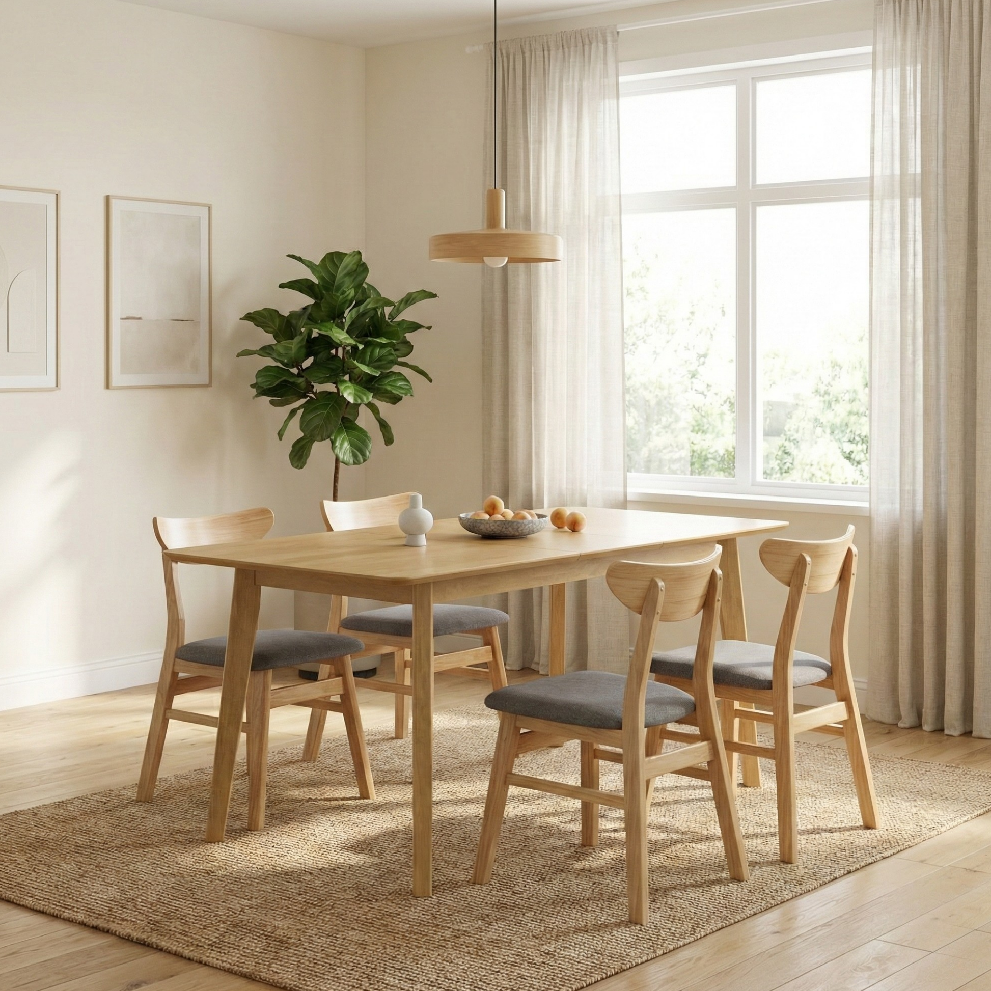 Loft Hansan Extendable Dining Table with 4 chairs, Natural Wood