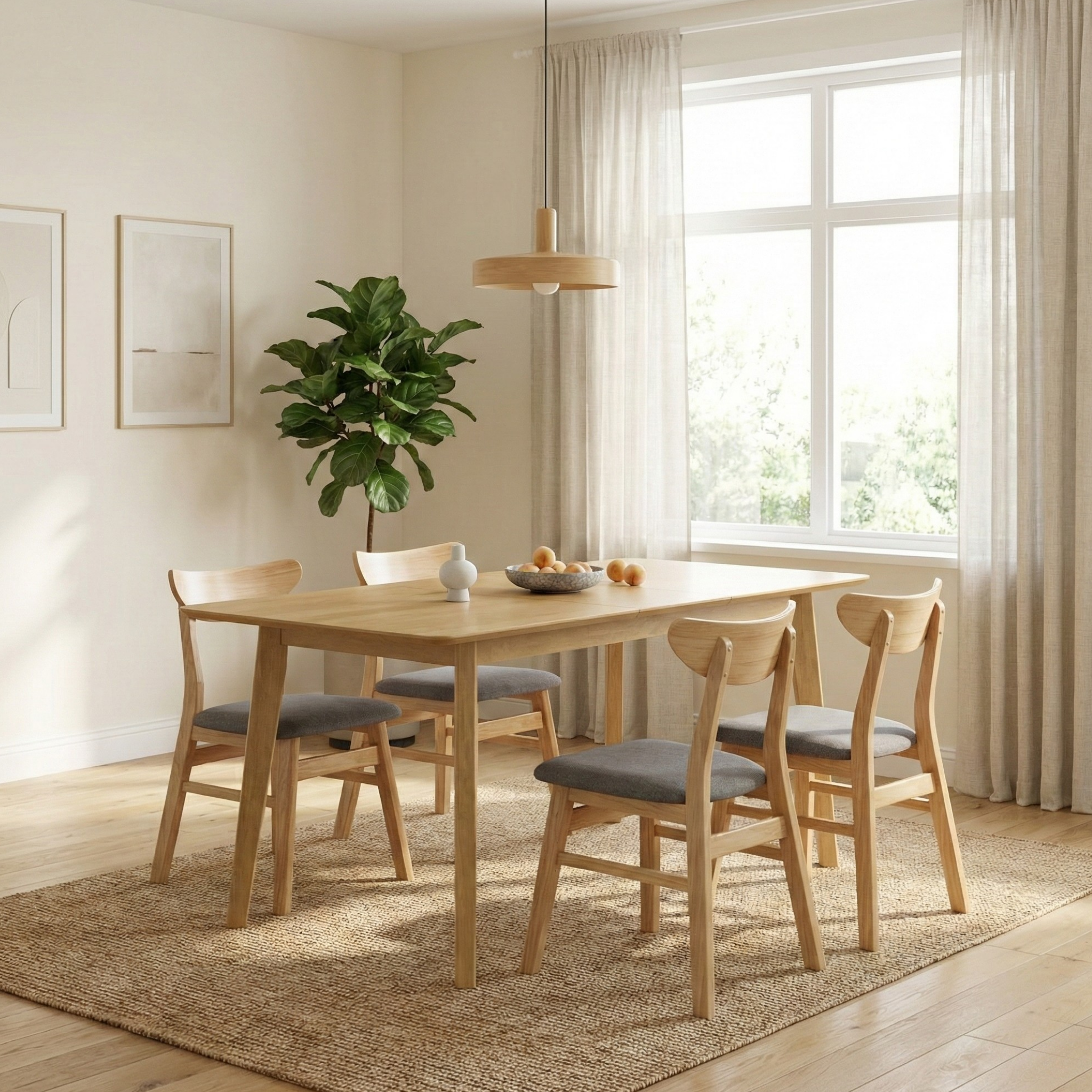 Loft Hansan Extendable Dining Table with 4 chairs, Natural Wood
