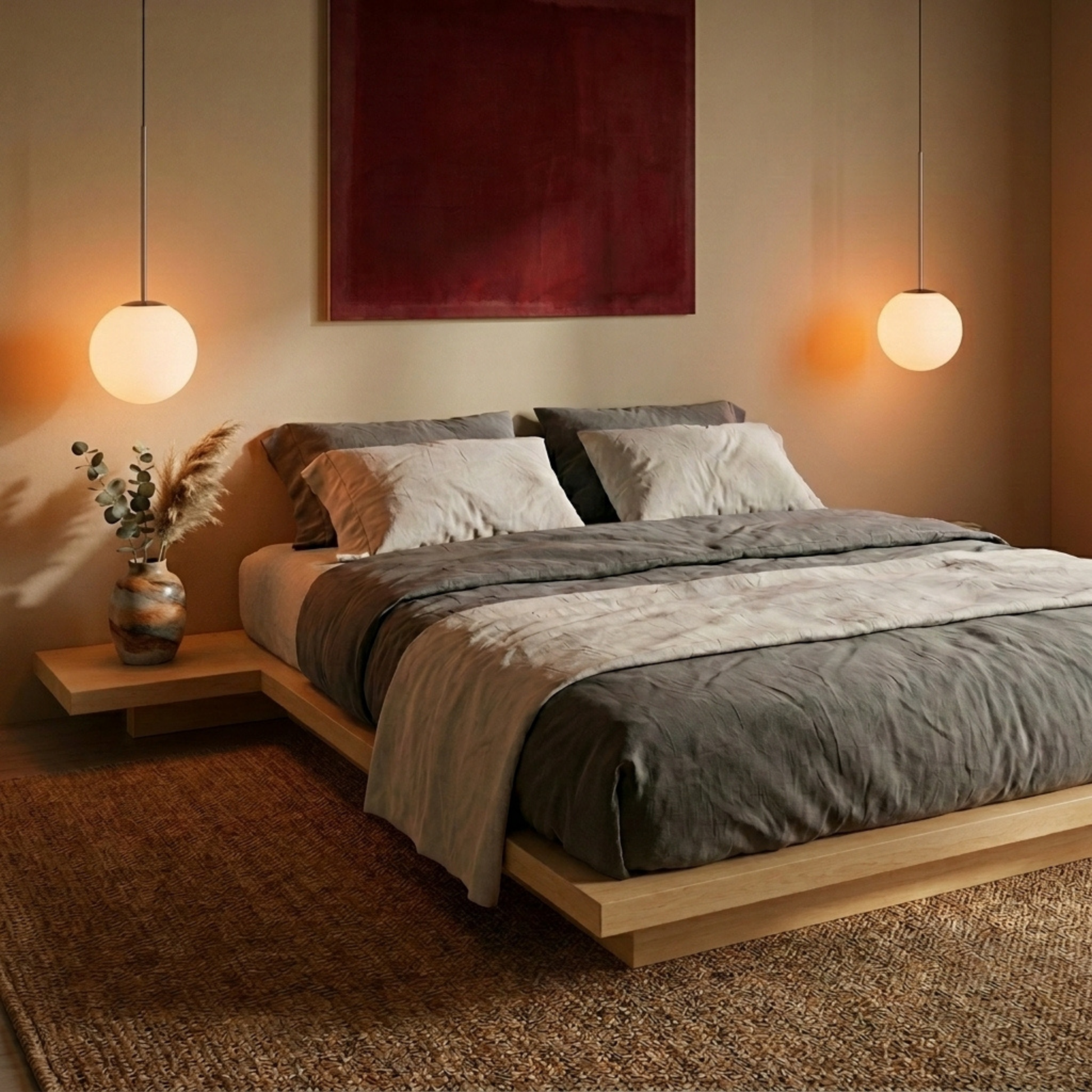 Loft Japandi NZ Queen Platform Bed Base with 2 Bedside Tables