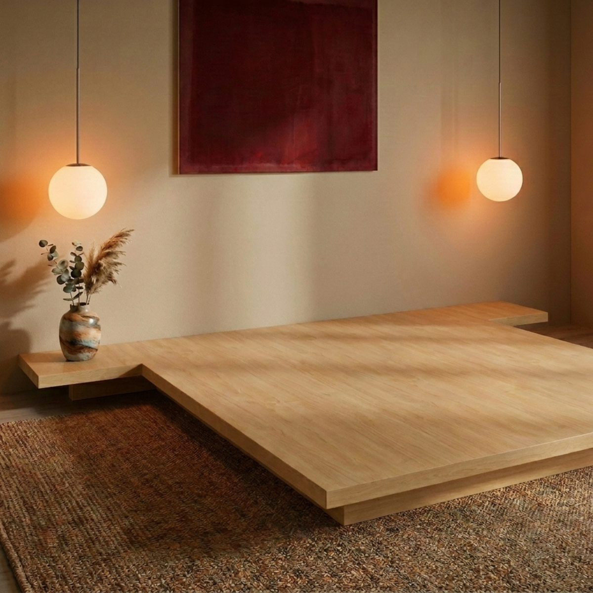 Loft Japandi NZ Queen Platform Bed Base with 2 Bedside Tables