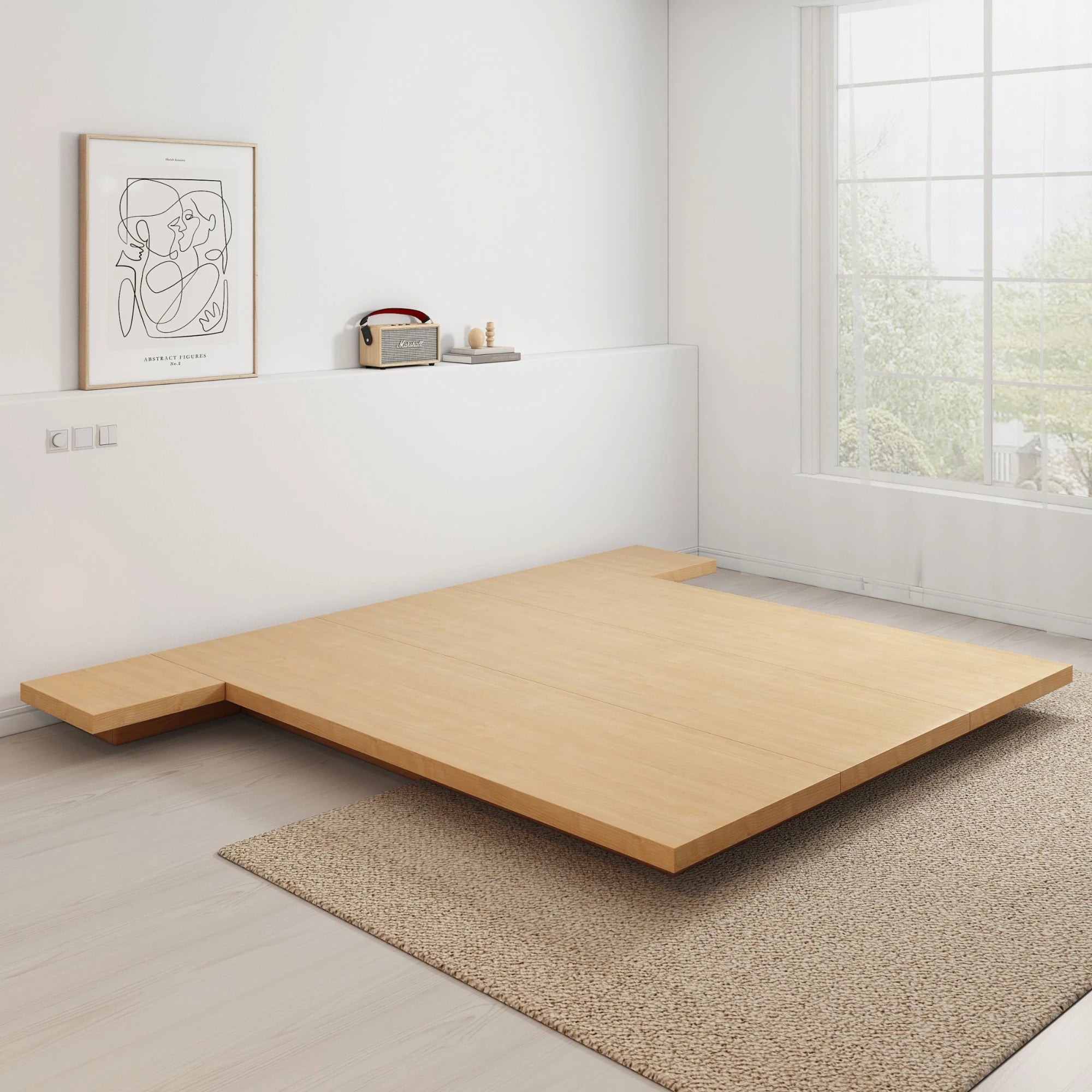 Loft Japandi NZ Queen Platform Bed Base with 2 Bedside Tables