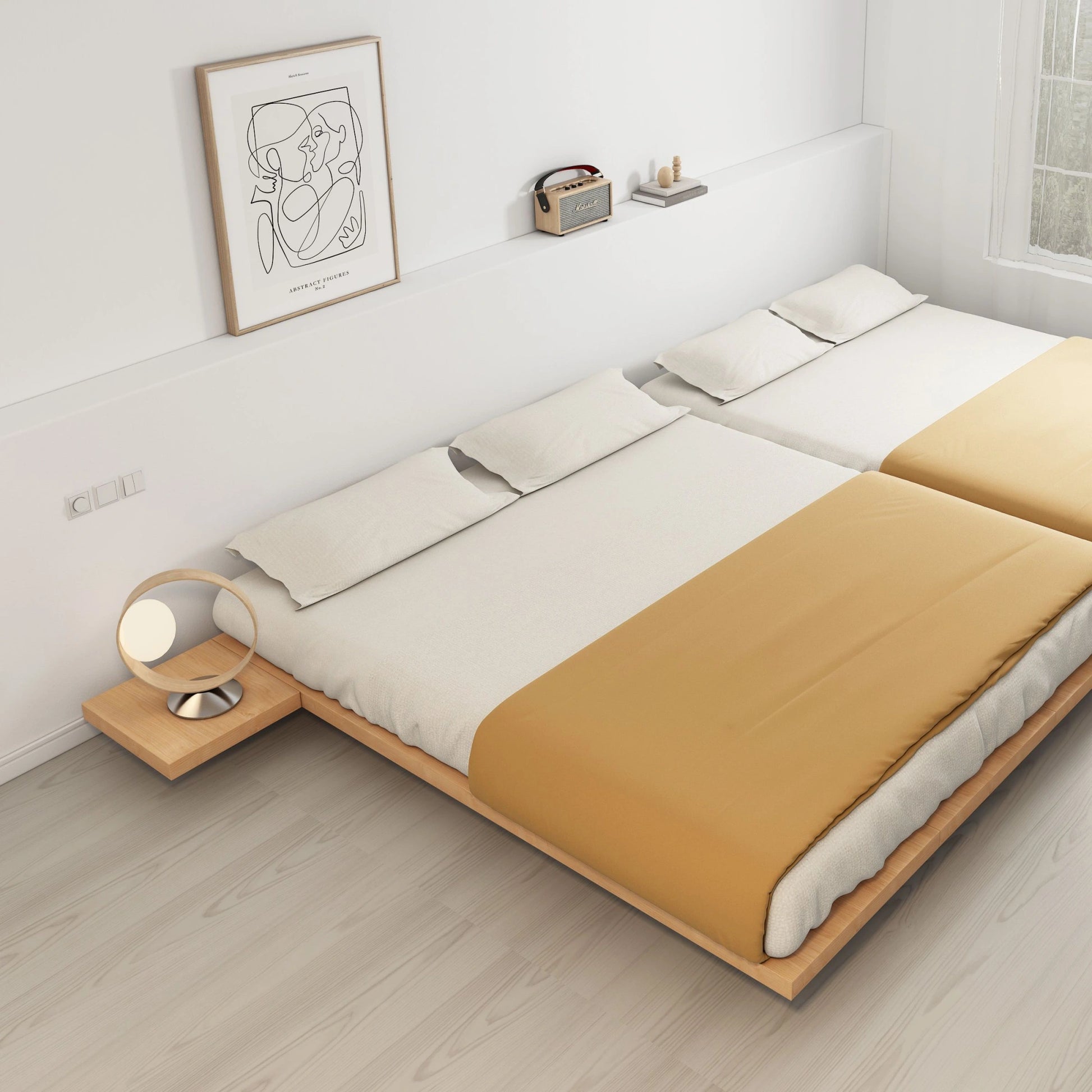 Loft Japandi NZ Queen Platform Bed Base with 2 Bedside Tables