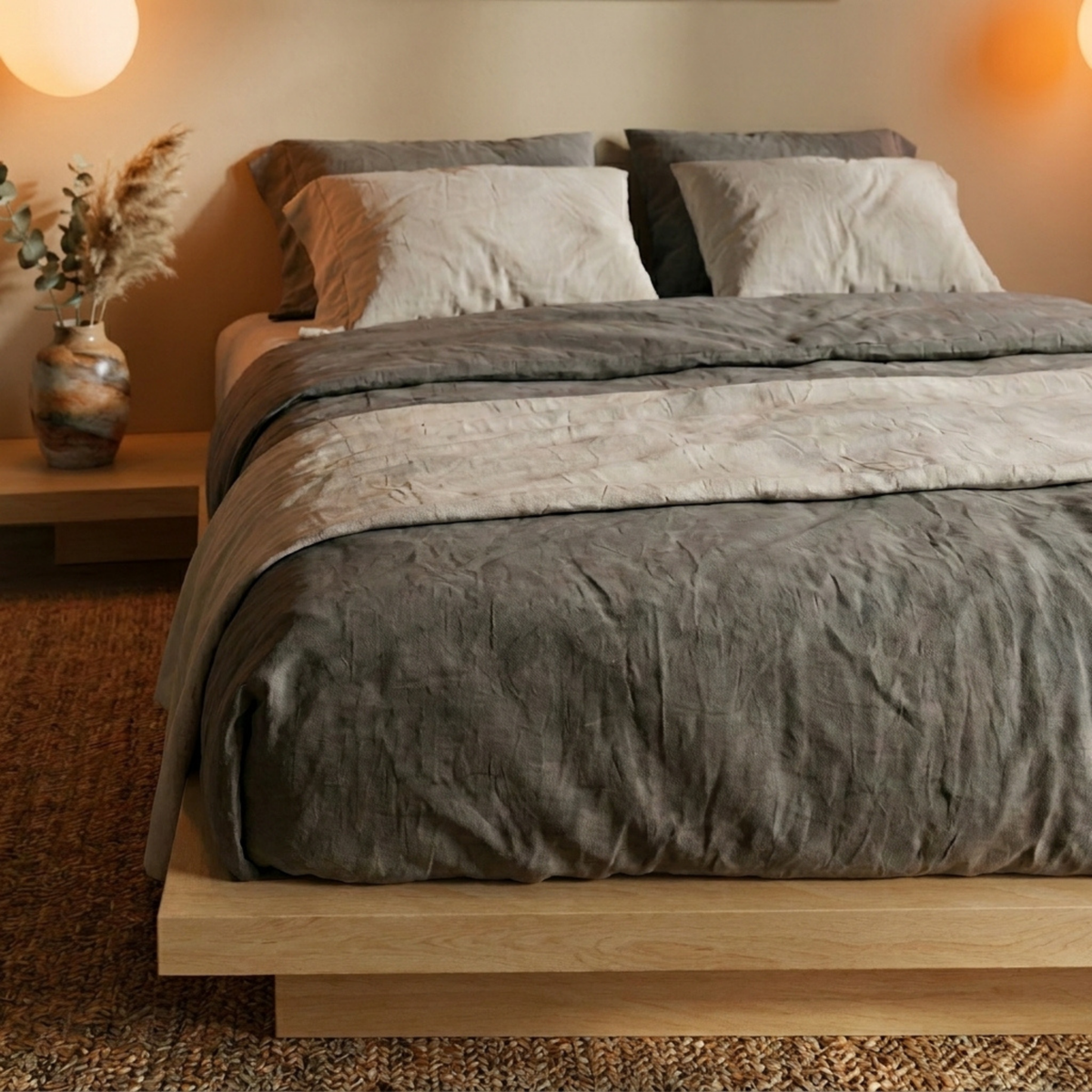 Loft Japandi NZ Queen Platform Bed Base with 2 Bedside Tables