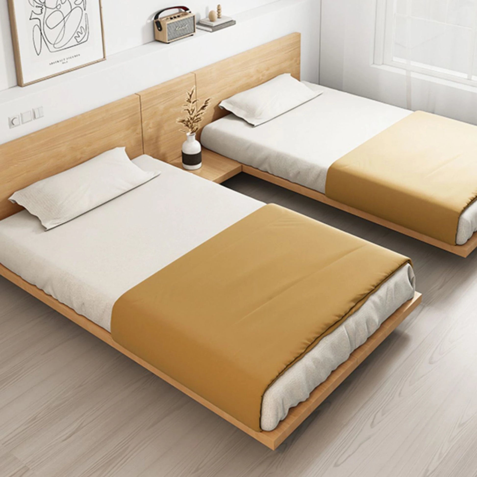 Loft Japandi Platform Bedside Table with Back Panel
