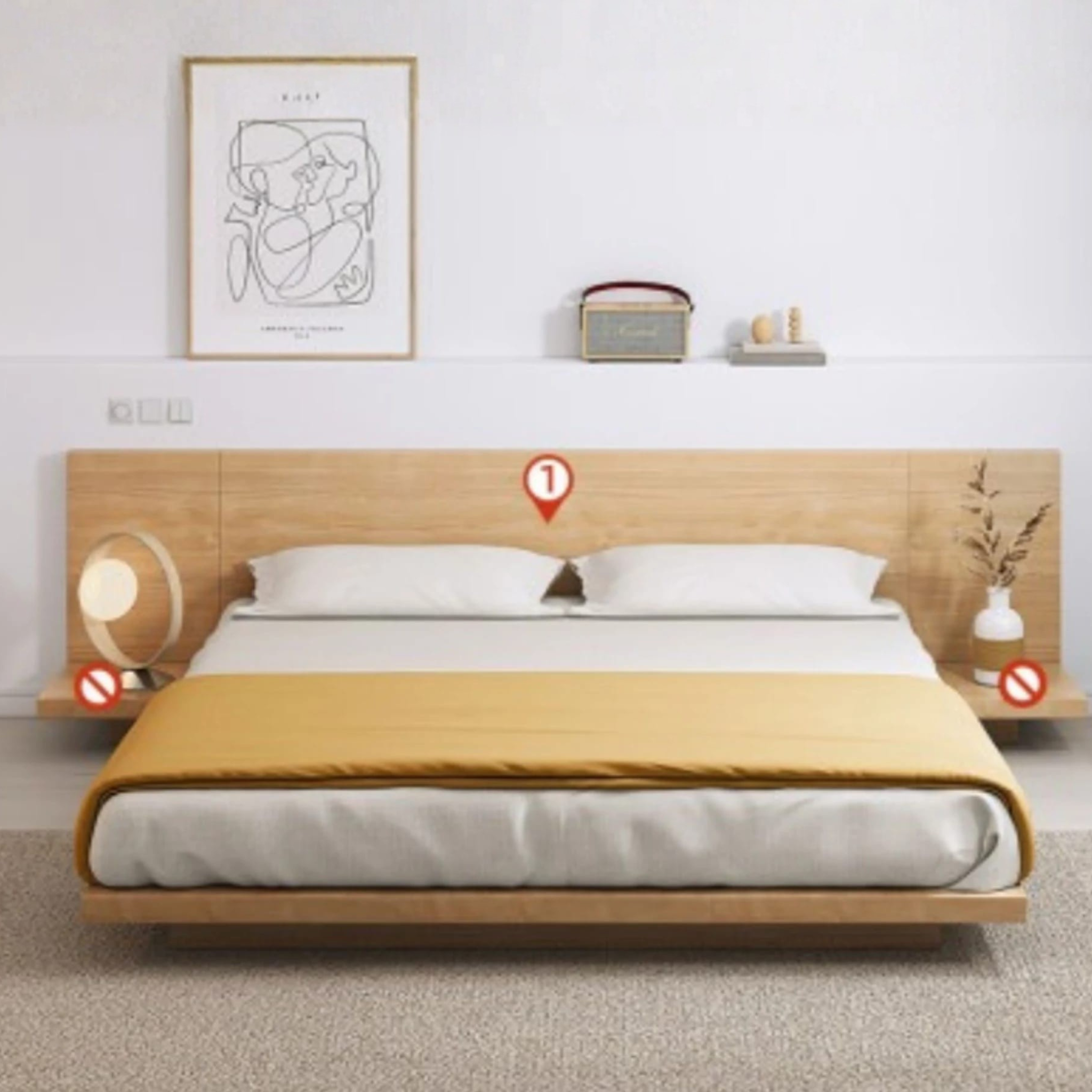 Loft Japandi Platform Bed Frame, Natural Wood