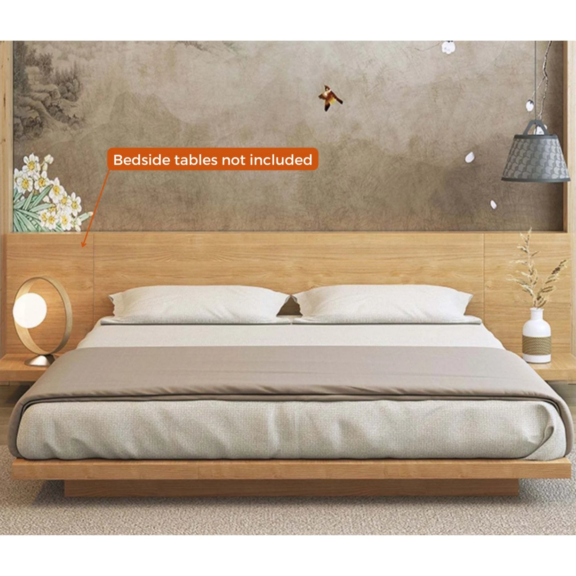 Loft Japandi Platform Bed Frame, Natural Wood