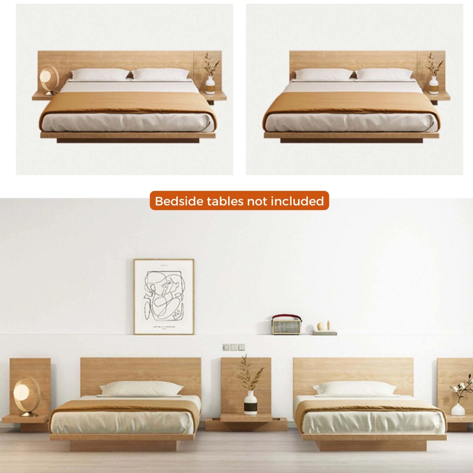 Loft Japandi Platform Bed Frame, Natural Wood