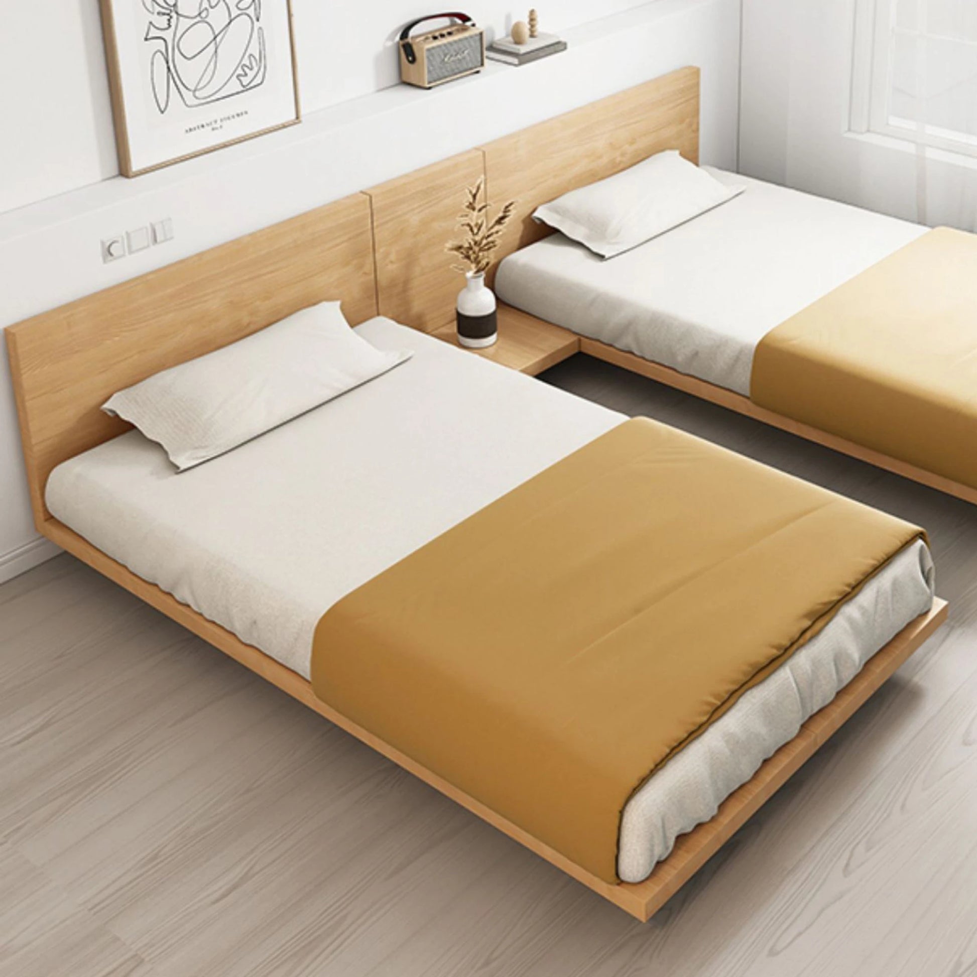 Loft Japandi Platform Bed Frame, Natural Wood
