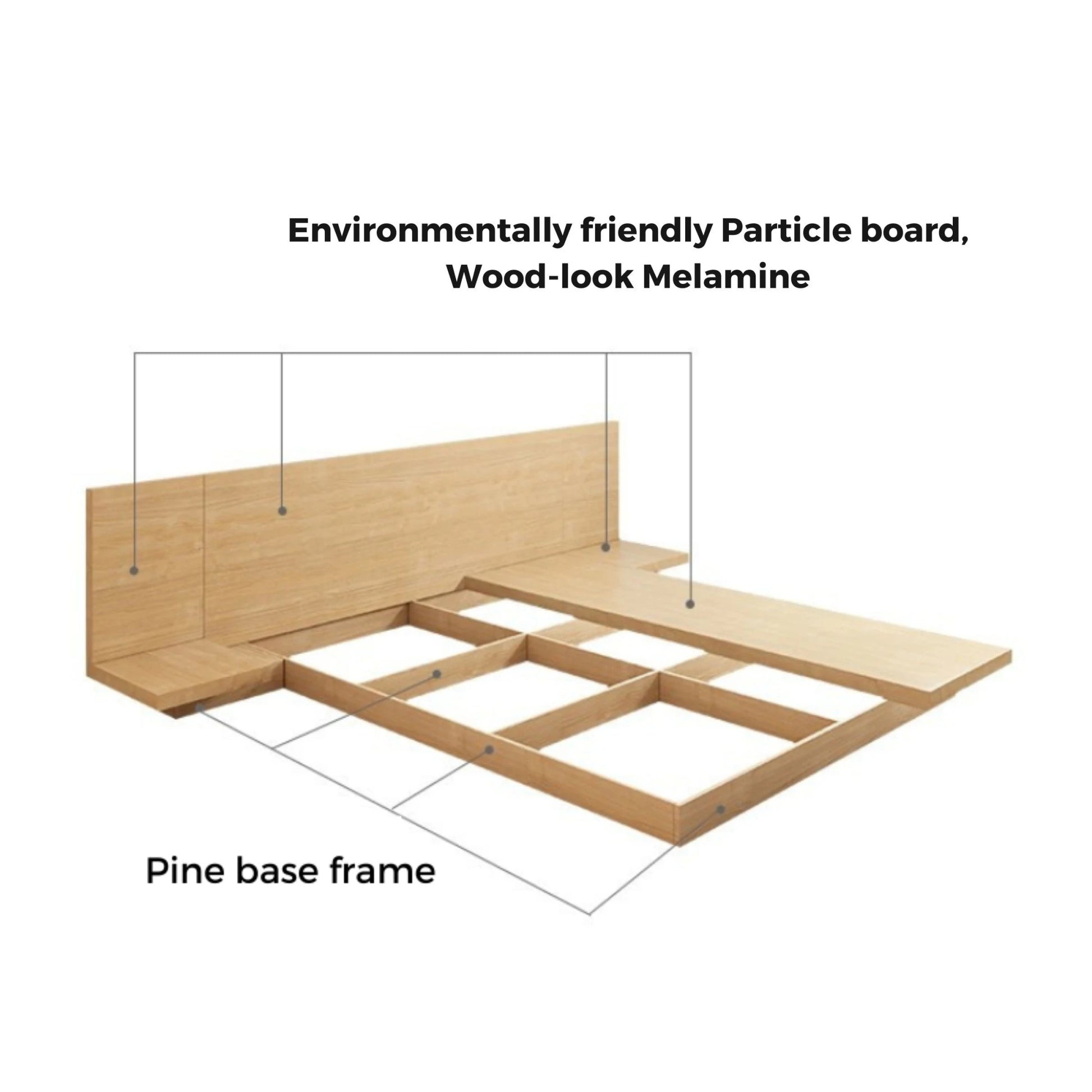 Loft Japandi Platform Bed Frame, Natural Wood