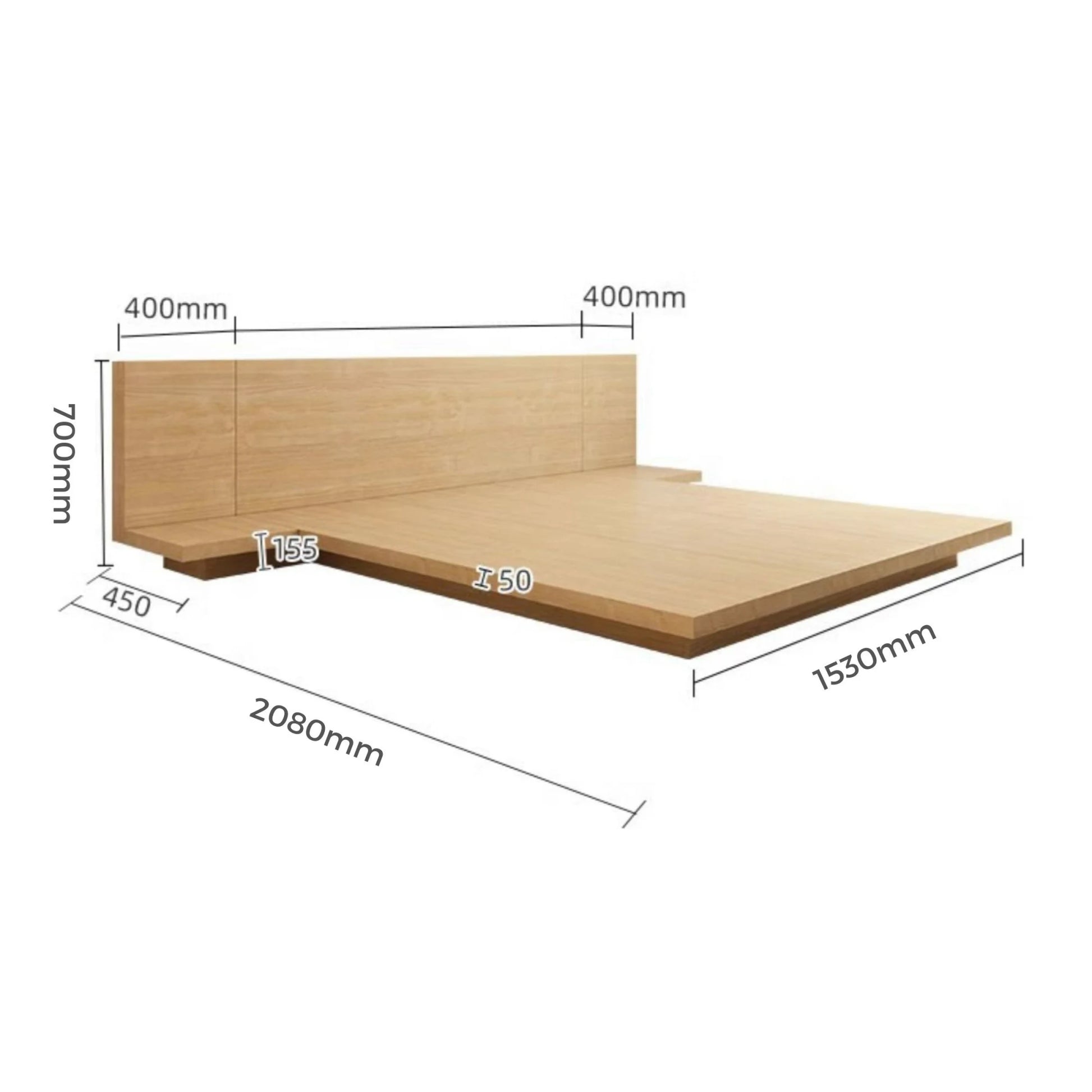Loft Japandi Platform Bed Frame, Natural Wood