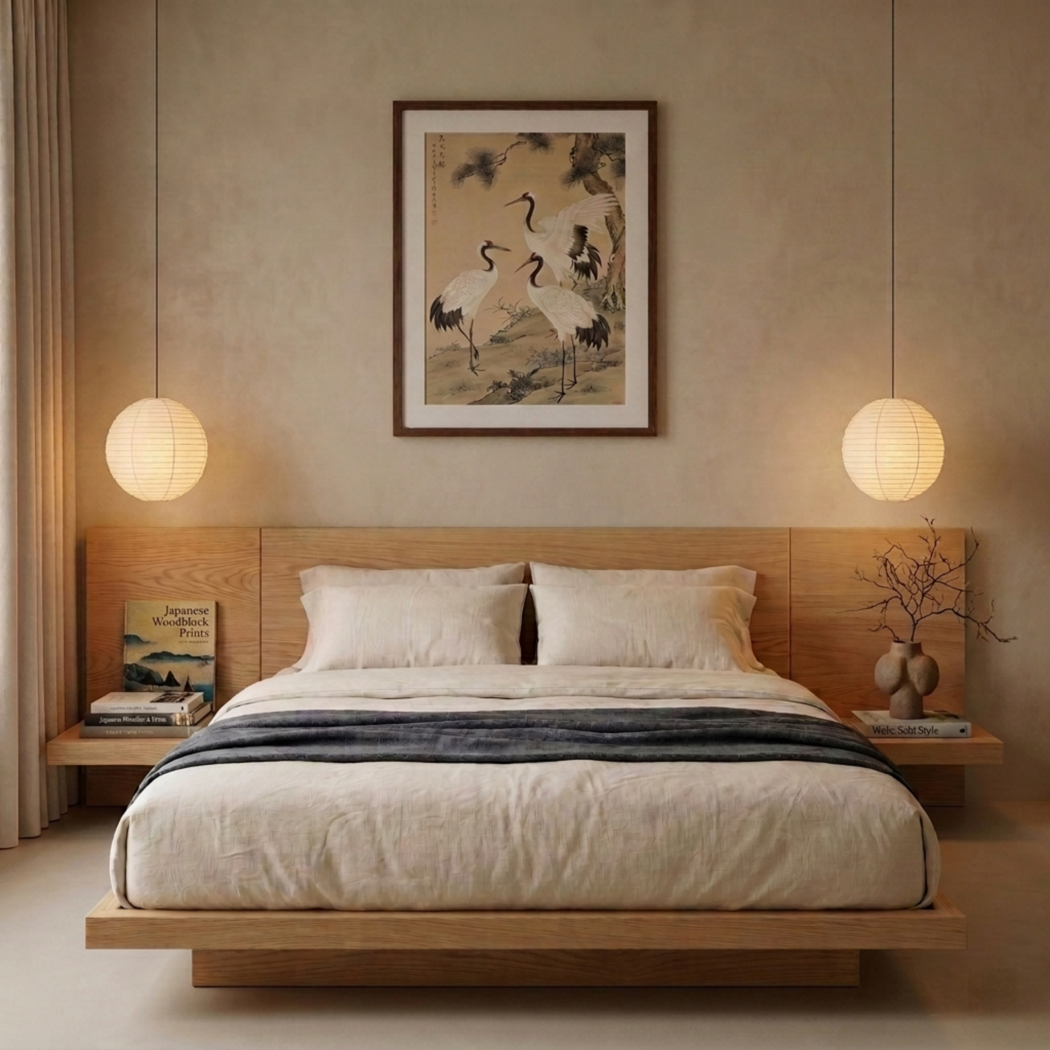 Loft Japandi NZ Queen Platform Bed Frame with 2 Bedside Tables