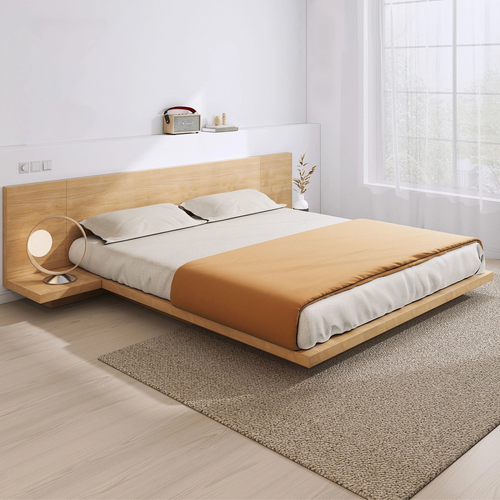 Loft Japandi NZ Queen Platform Bed Frame with 2 Bedside Tables