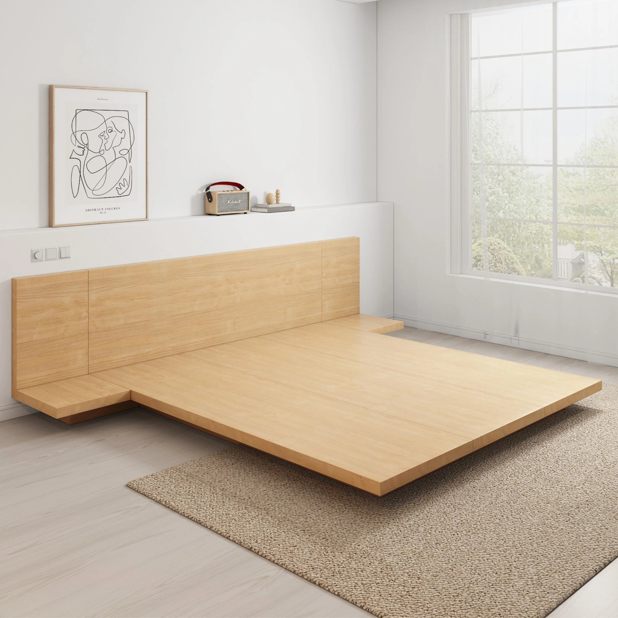 Loft Japandi NZ Queen Platform Bed Frame with 2 Bedside Tables