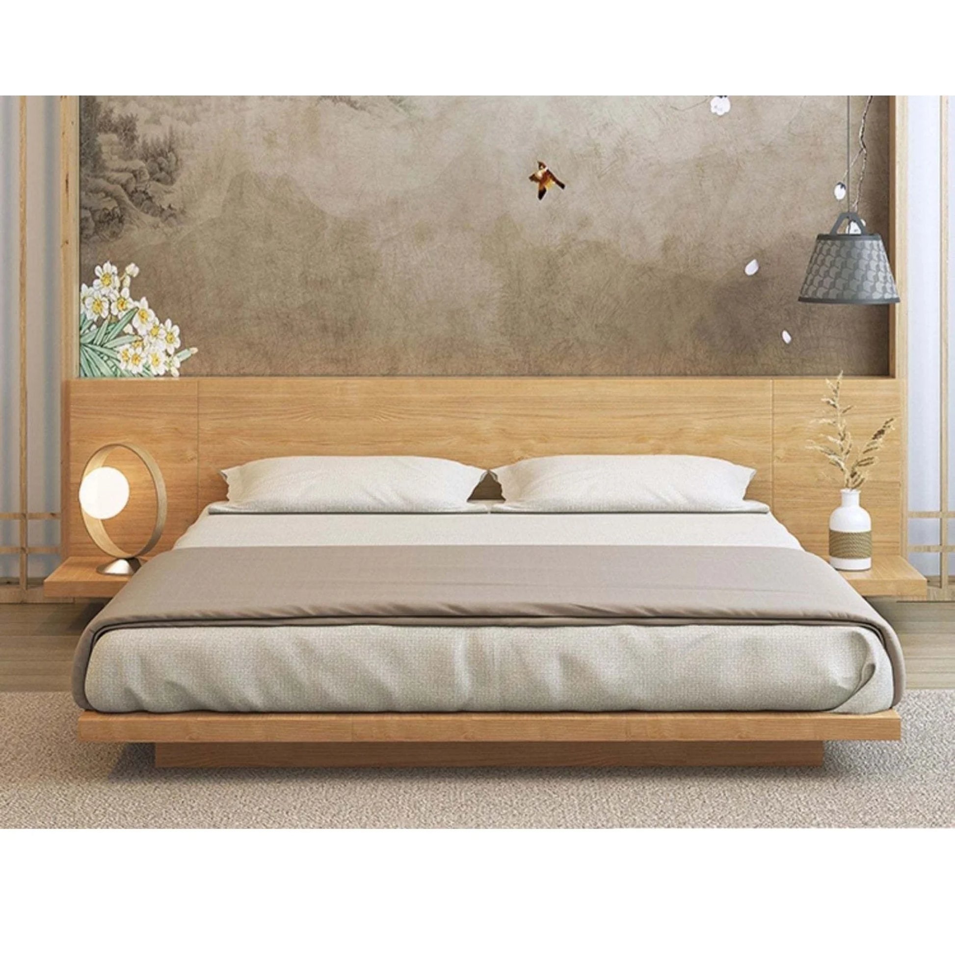 Loft Japandi NZ Queen Platform Bed Frame with 2 Bedside Tables