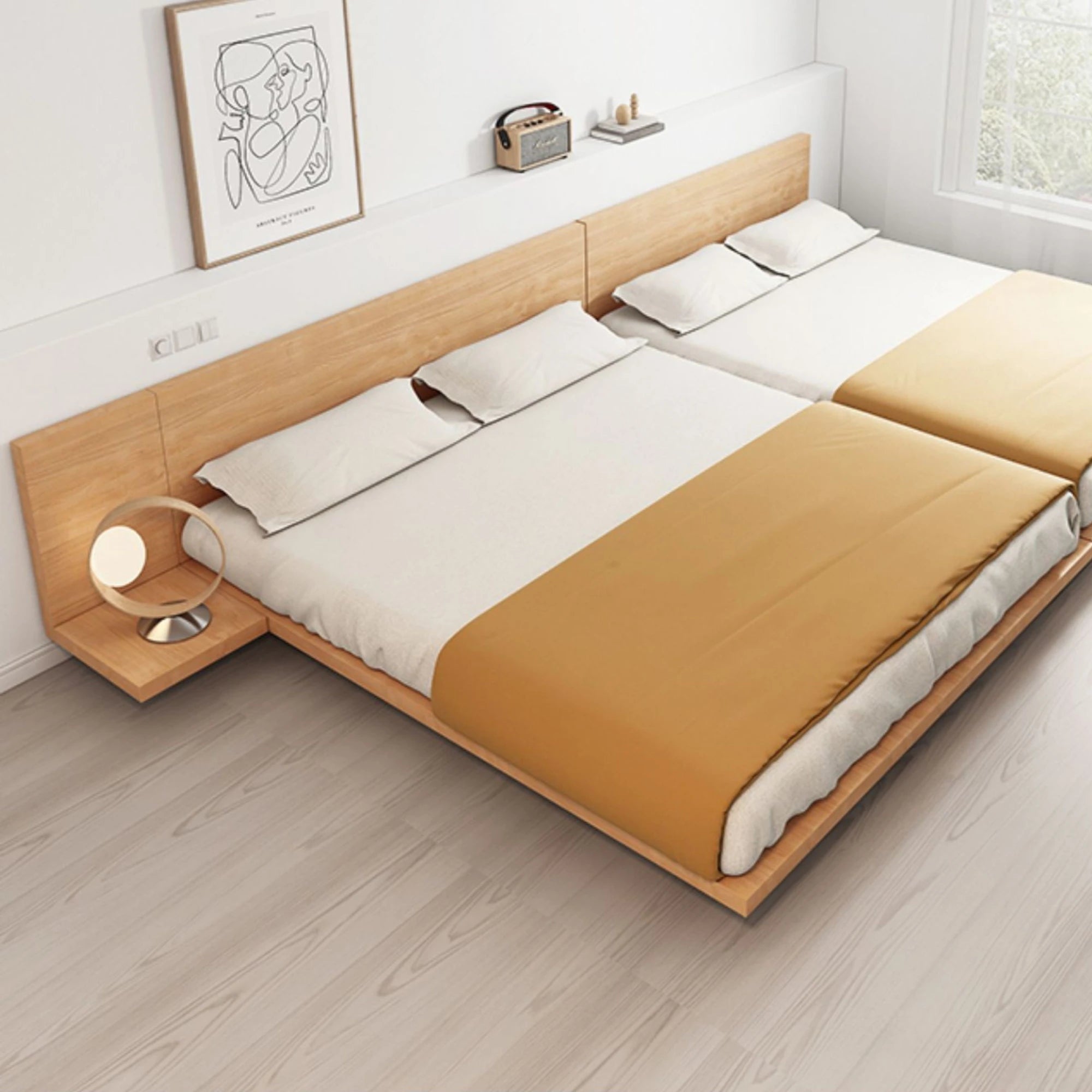 Loft Japandi NZ Queen Platform Bed Frame with 2 Bedside Tables