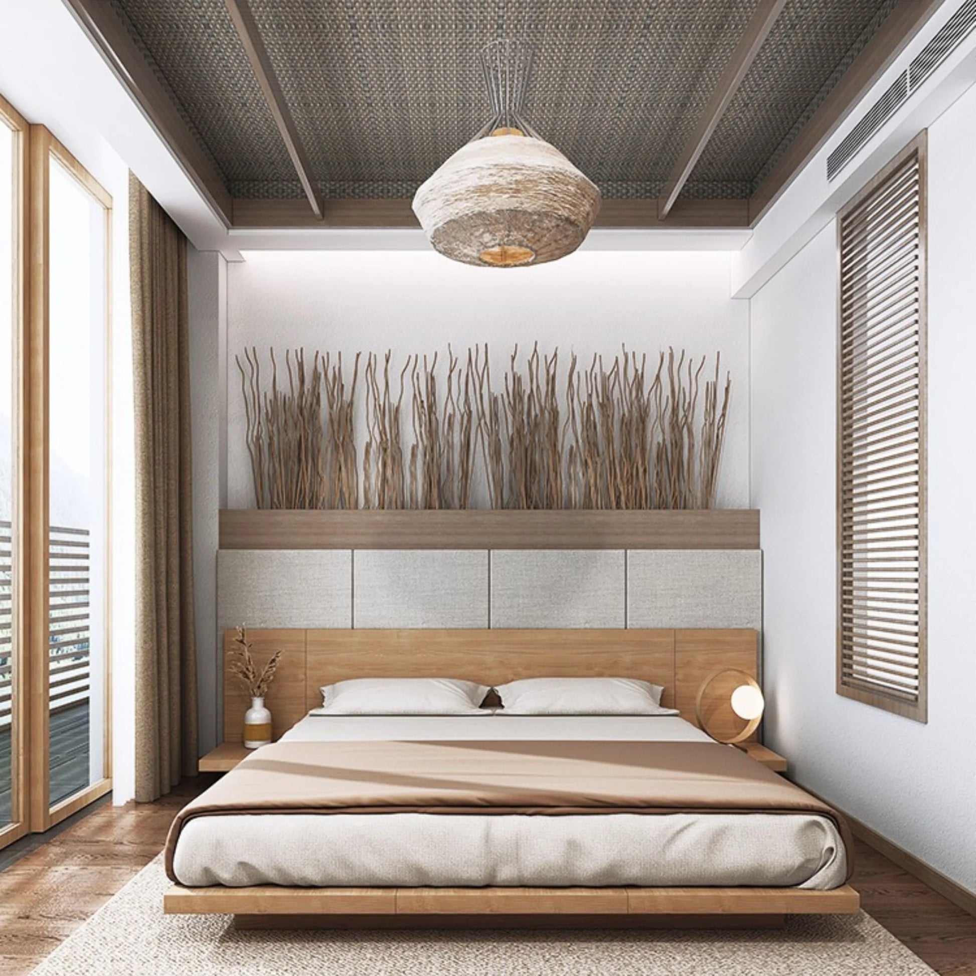 Loft Japandi NZ Queen Platform Bed Frame with 2 Bedside Tables