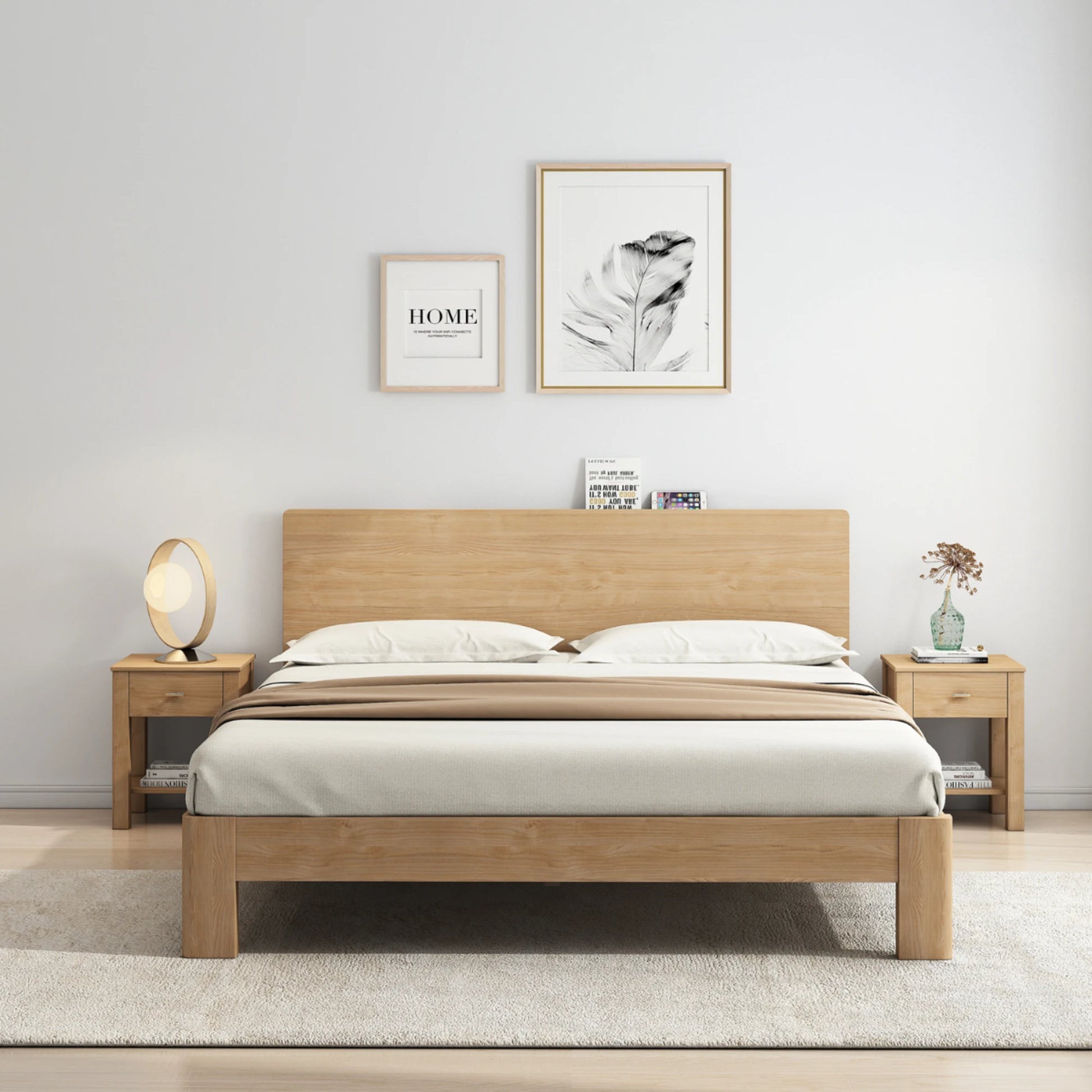 Loft Japandi Bed Frame, Light Wood