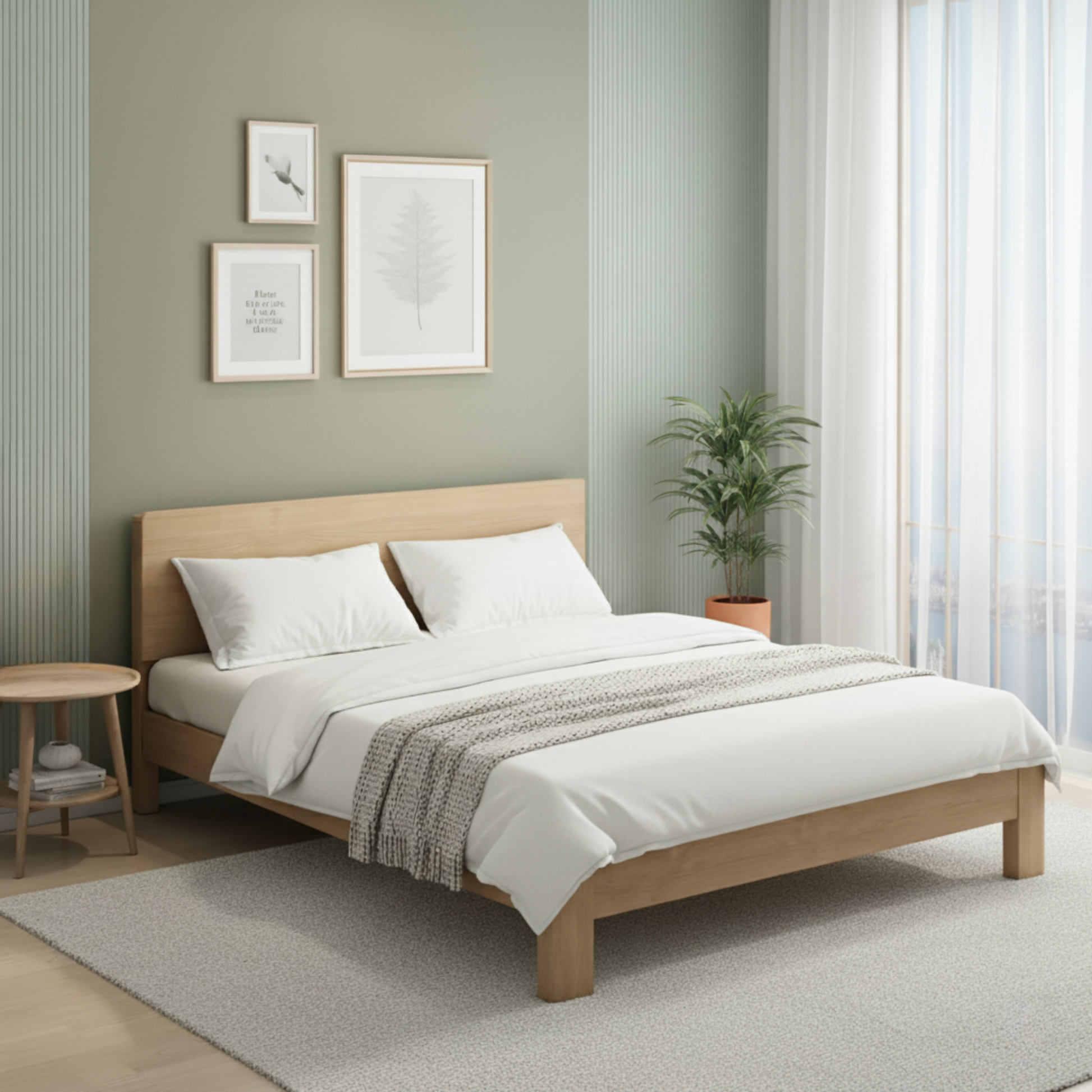 Loft Japandi Bed Frame, Light Wood