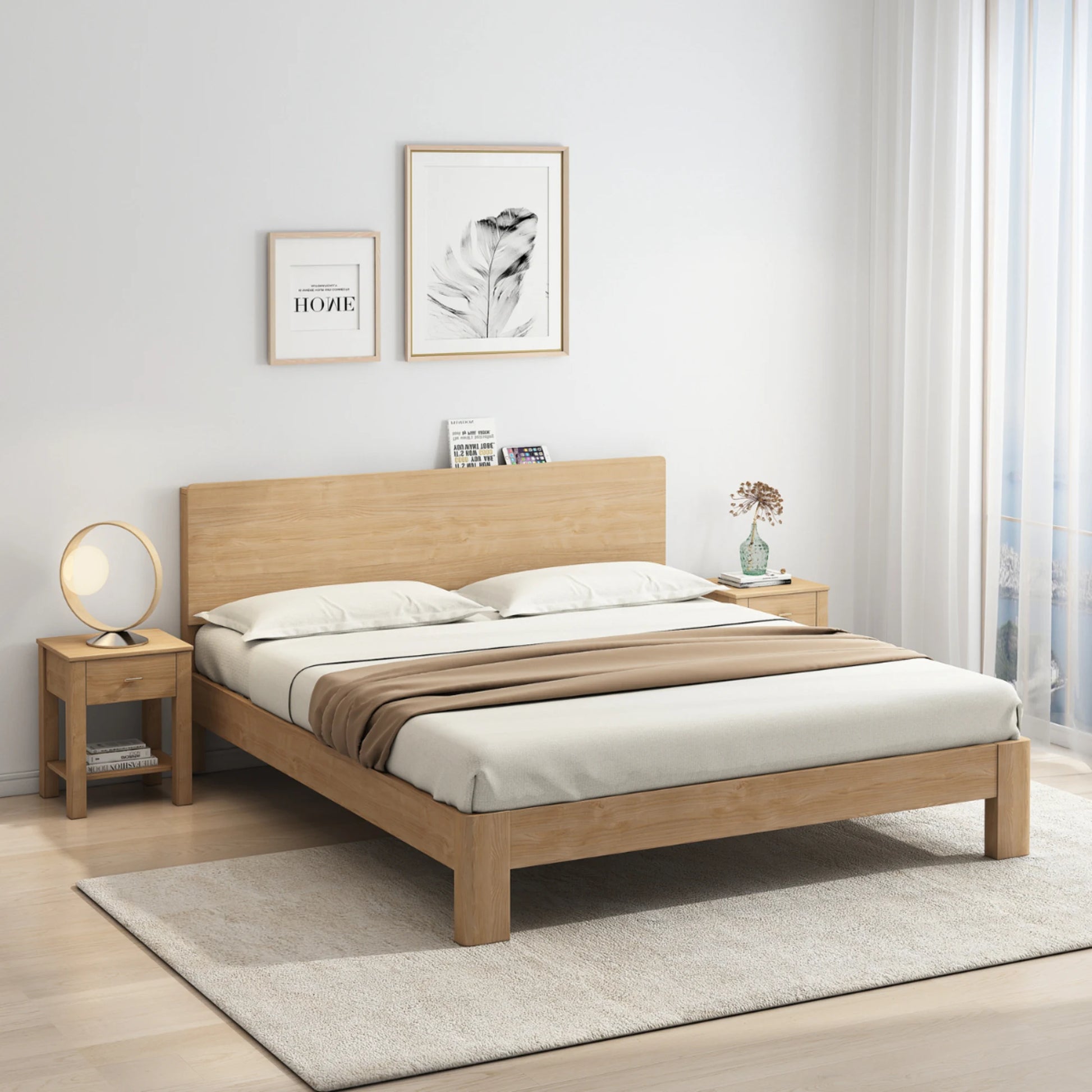Loft Japandi Bed Frame, Light Wood