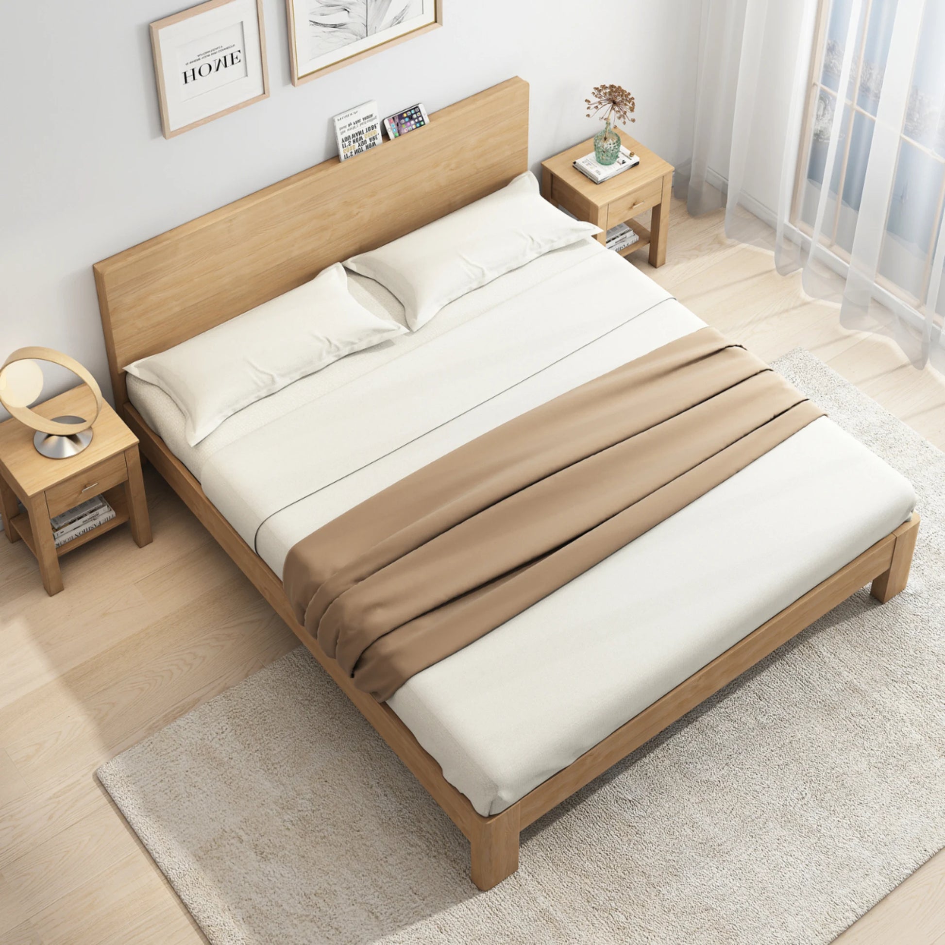 Loft Japandi Bed Frame, Light Wood