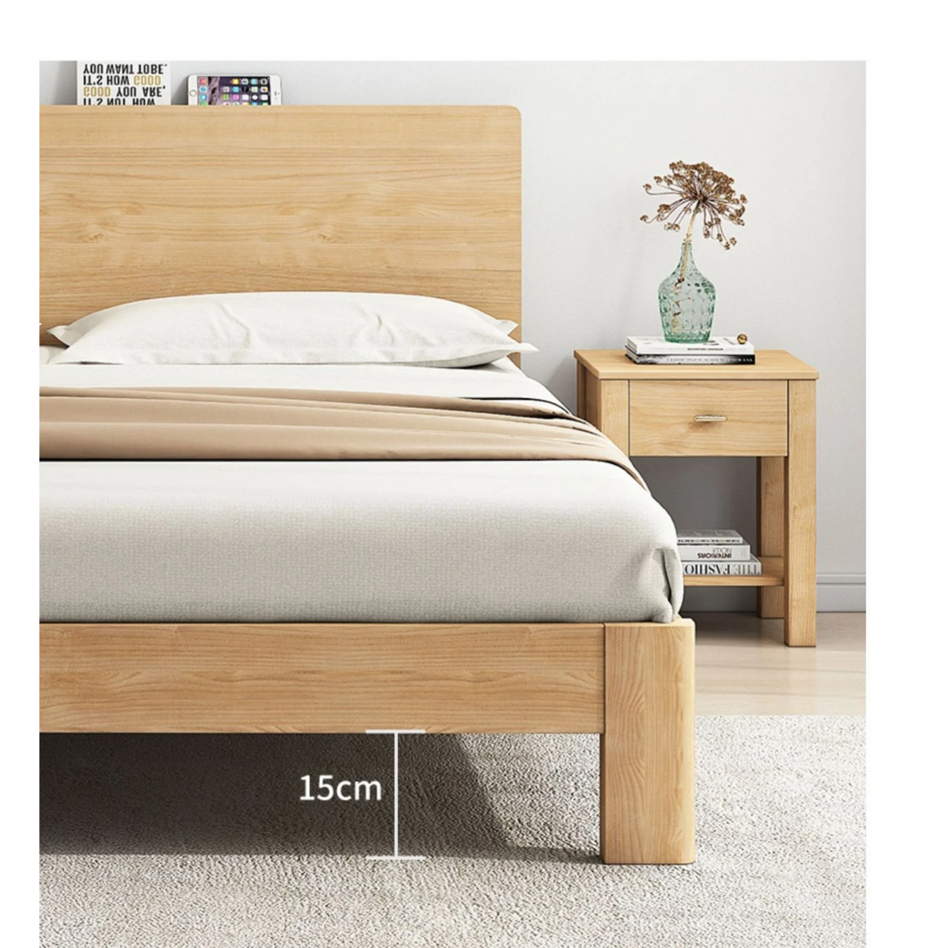 Loft Japandi Bed Frame, Light Wood