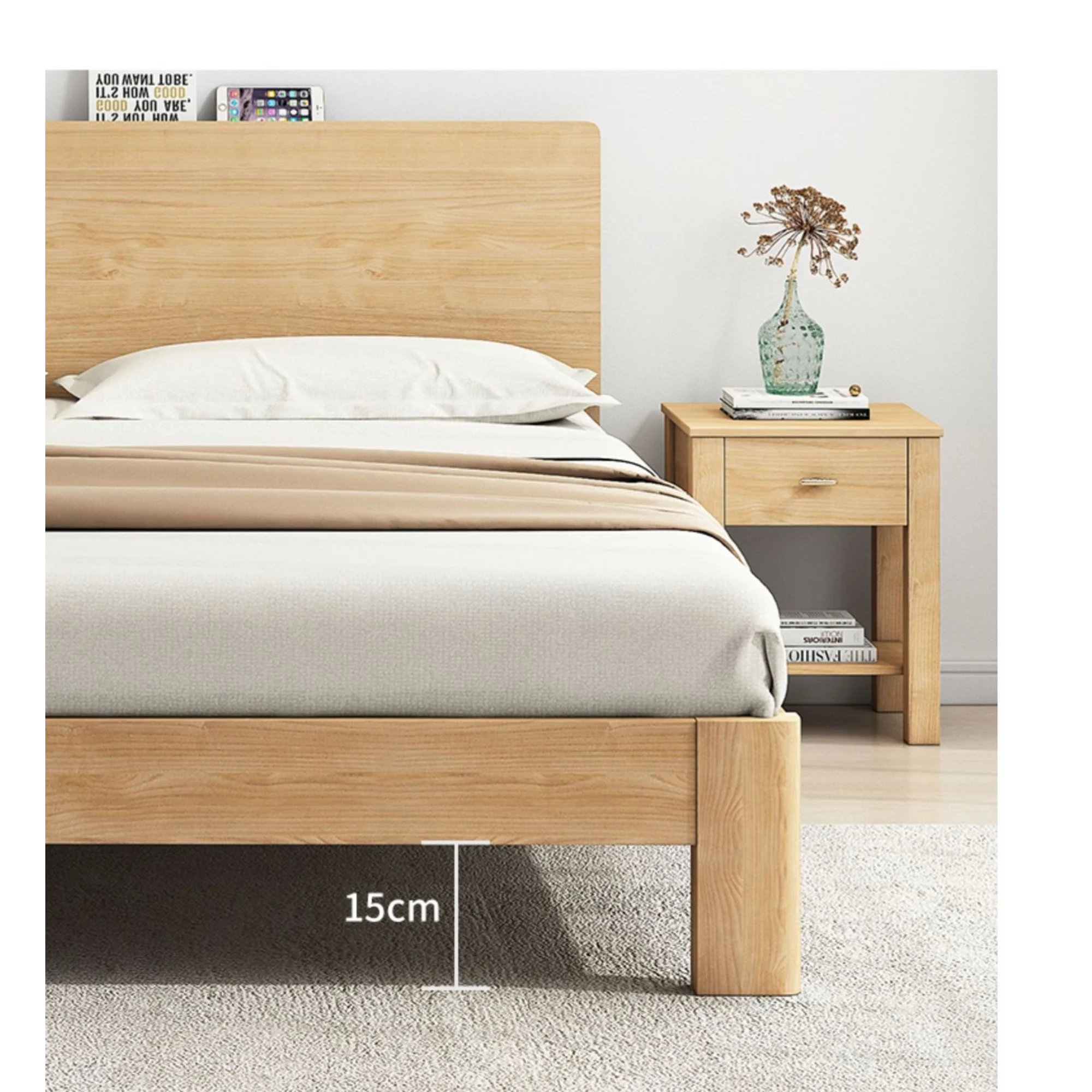 Loft Japandi Bed Frame, Light Wood