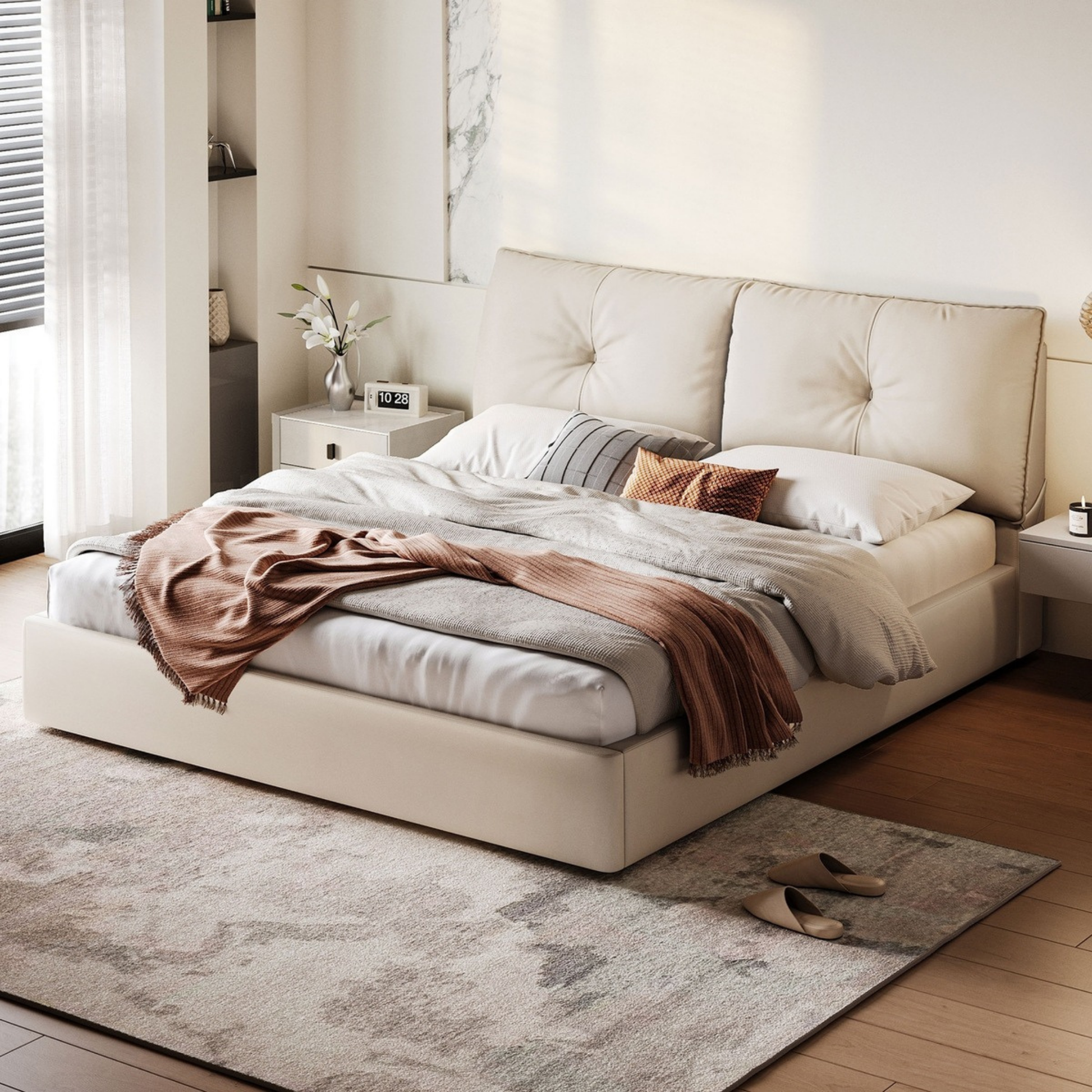 Linspire Nebula Global Super King Bed Frame, Pet-Friendly Fabric, Light Sand