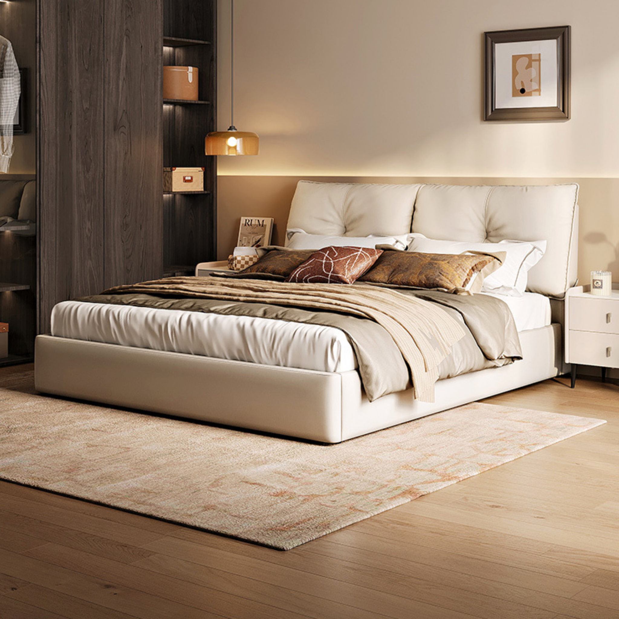 Linspire Nebula Global Super King Bed Frame, Pet-Friendly Fabric, Light Sand