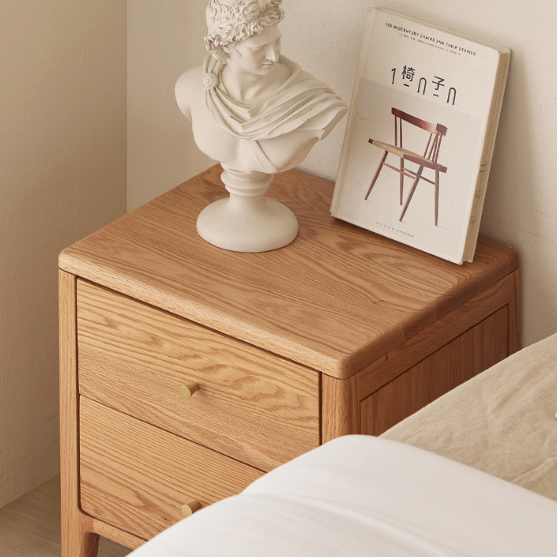 Solidwood Norway Bedside Table with 3 Drawers, Oak