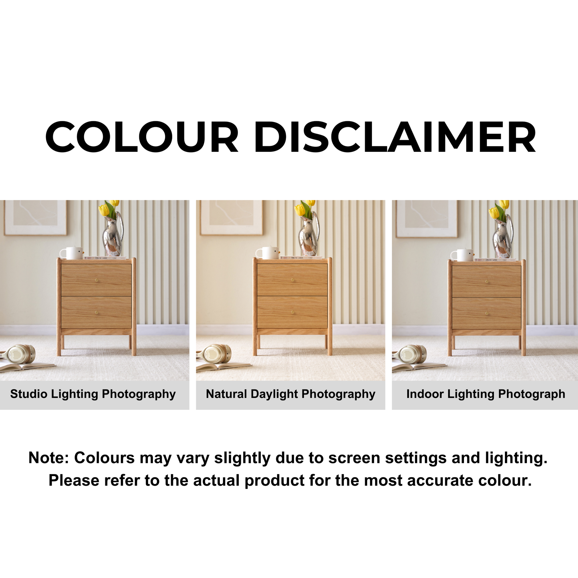 Solidwood Norway Bedside Table with 3 Drawers, Oak