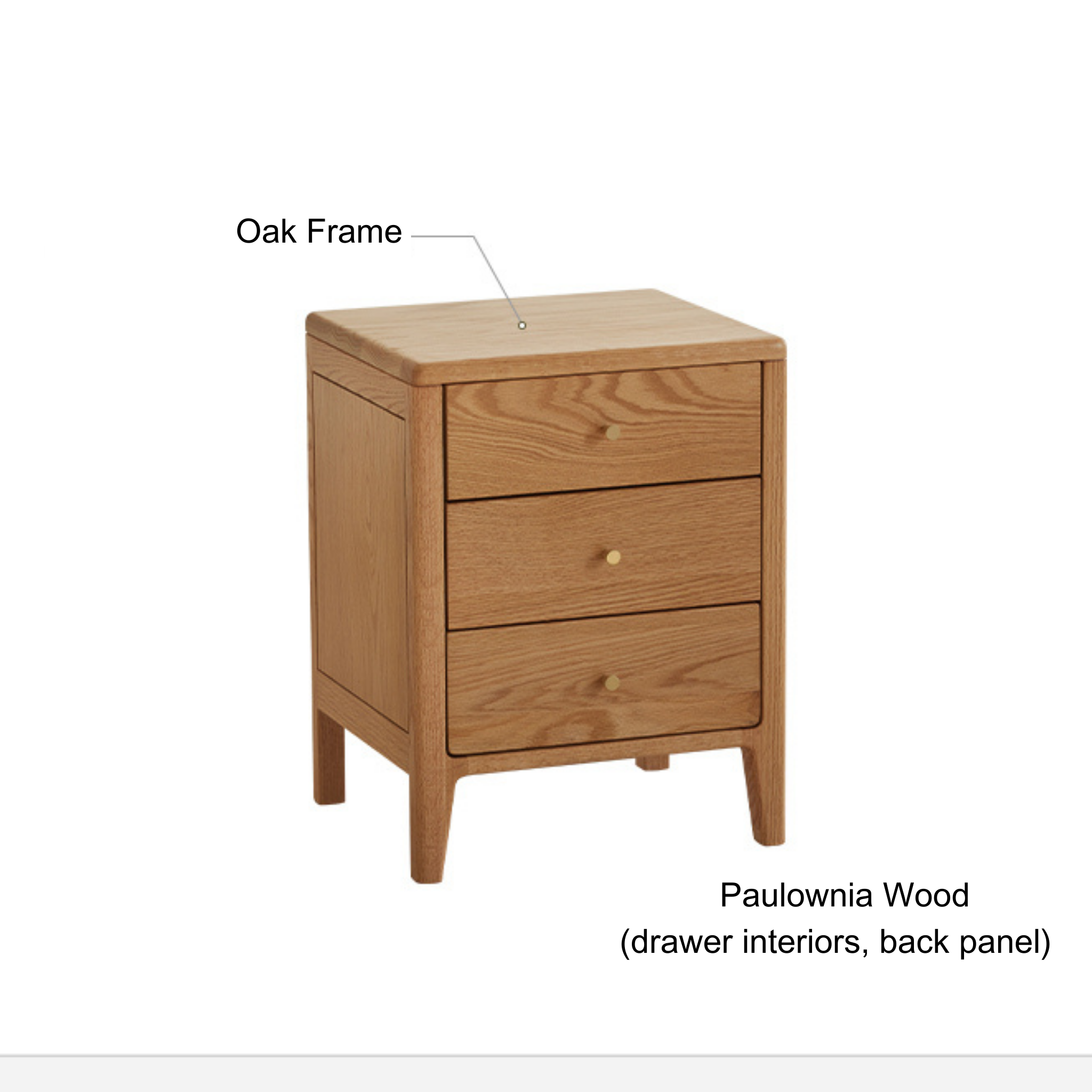 Solidwood Norway Bedside Table with 3 Drawers, Oak