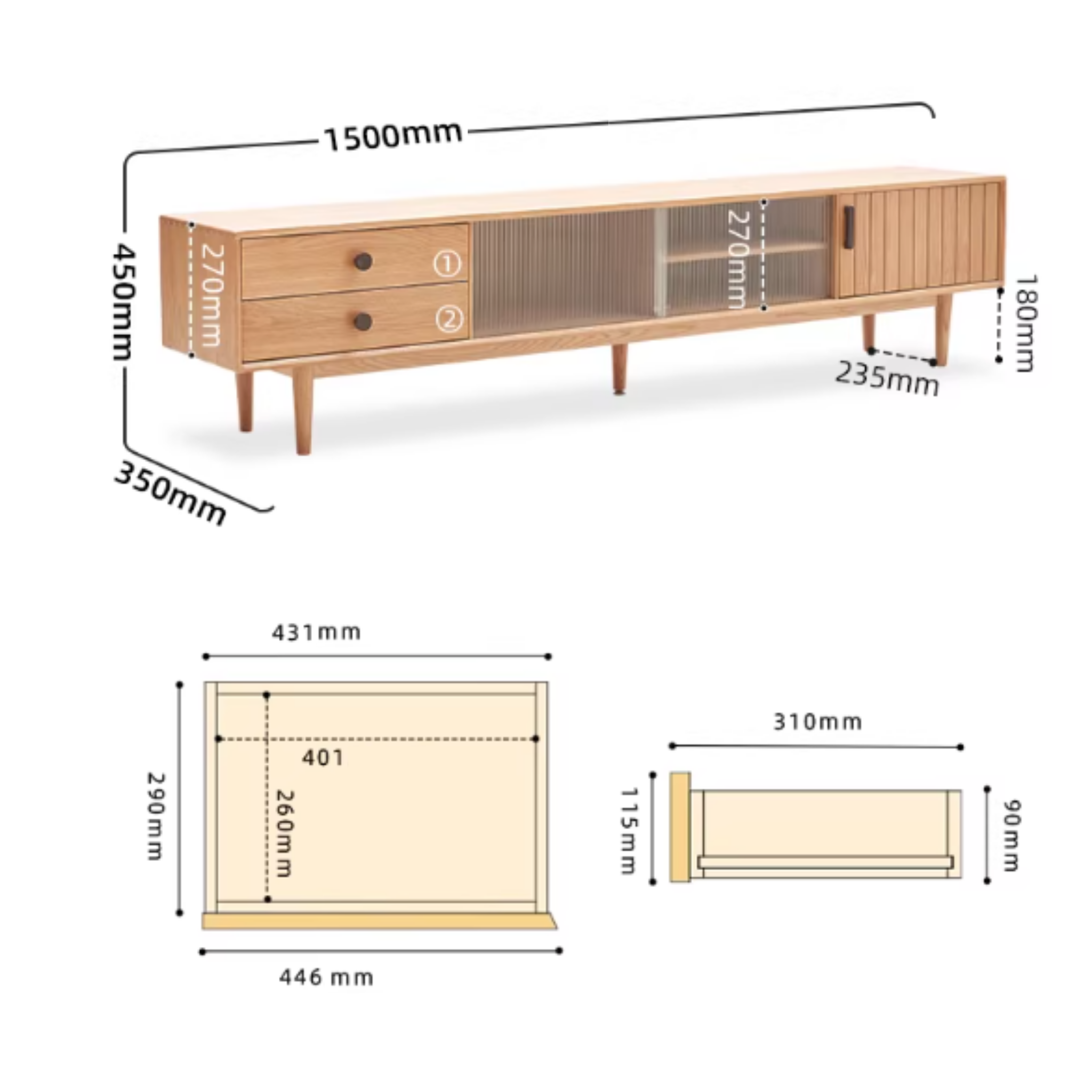 Solidwood Santa Rosa Entertainment Unit with Glass Door, Oak