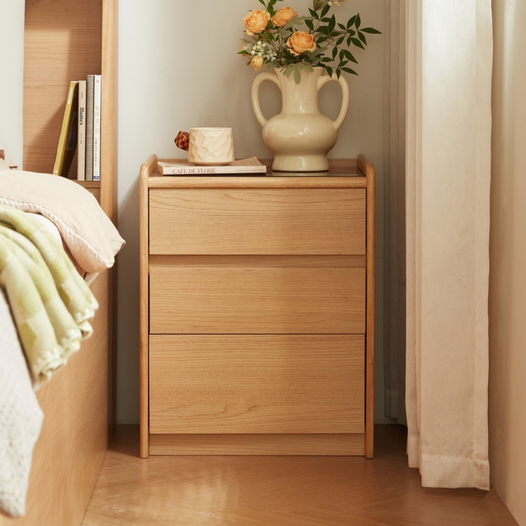 Linspire Aalto 3-Drawer Bedside Table with Glass Top