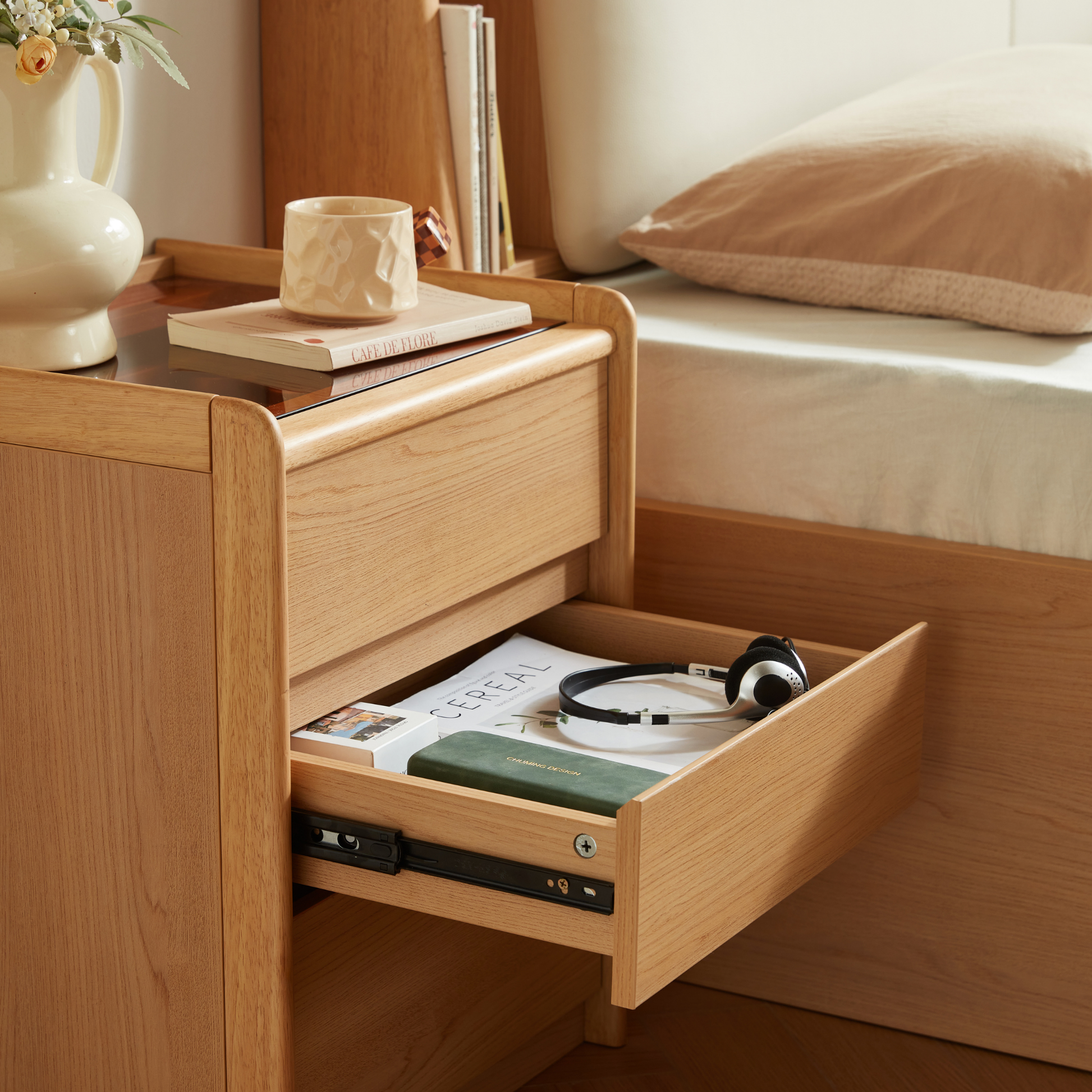Linspire Aalto 3-Drawer Bedside Table with Glass Top
