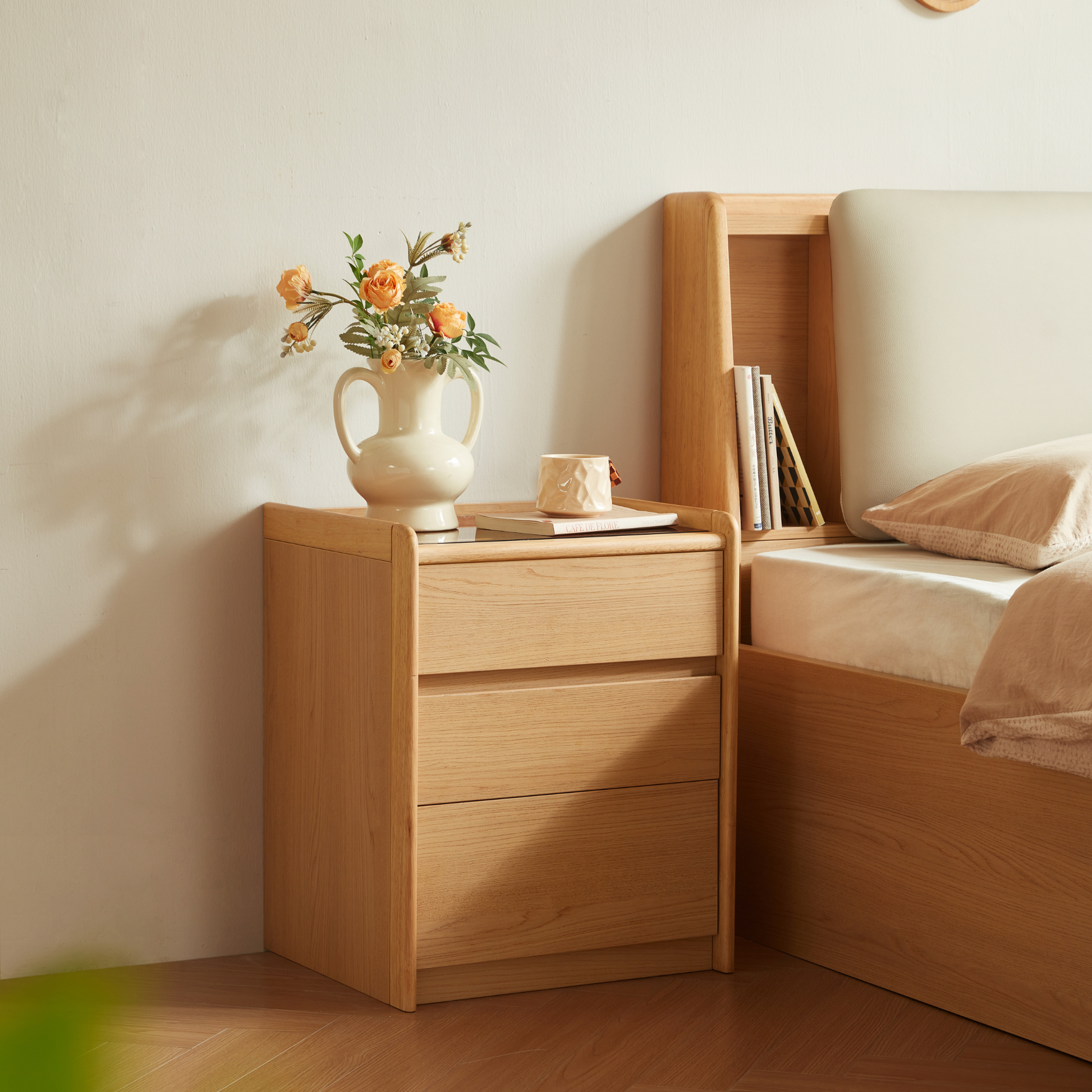 Linspire Aalto 3-Drawer Bedside Table with Glass Top