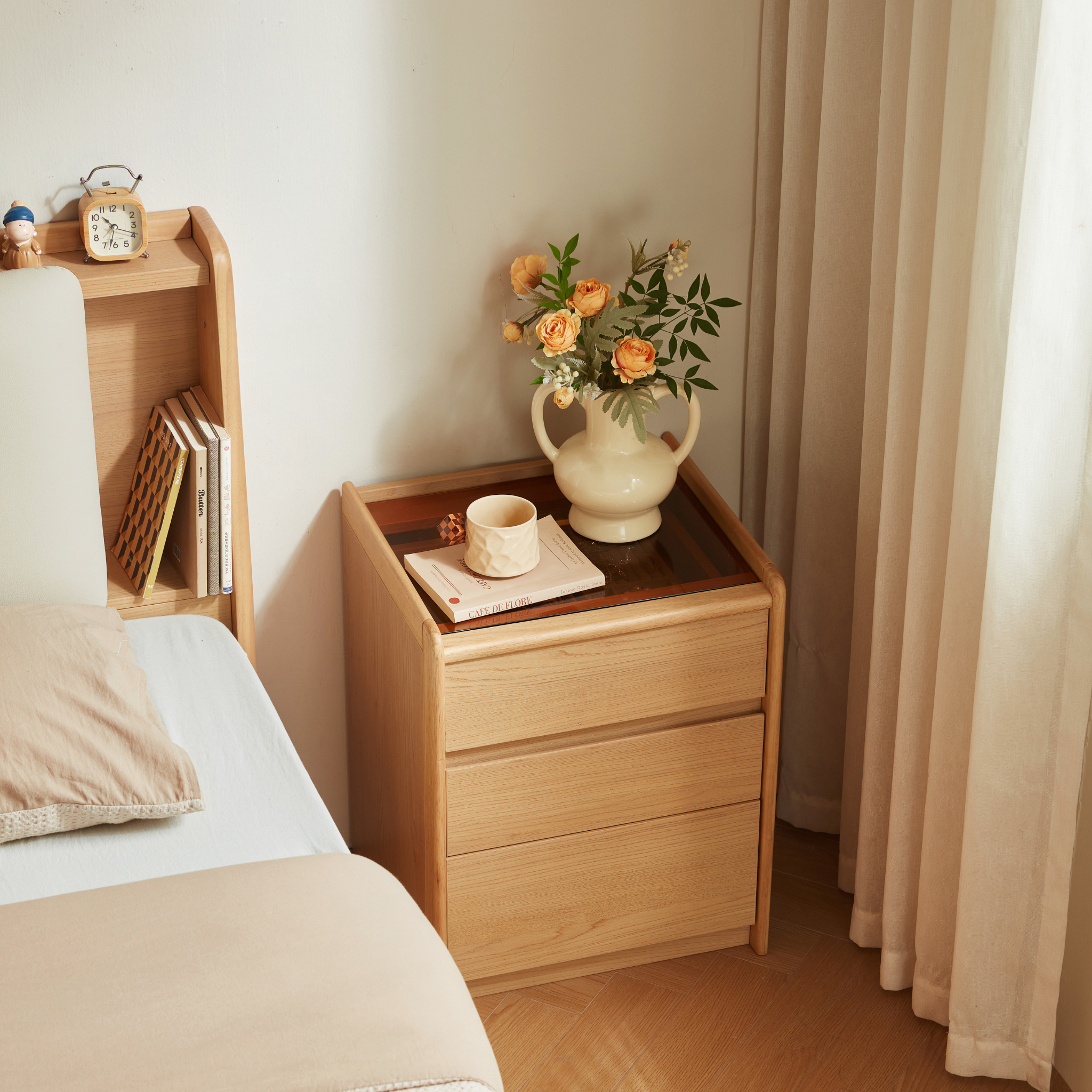 Linspire Aalto 3-Drawer Bedside Table with Glass Top
