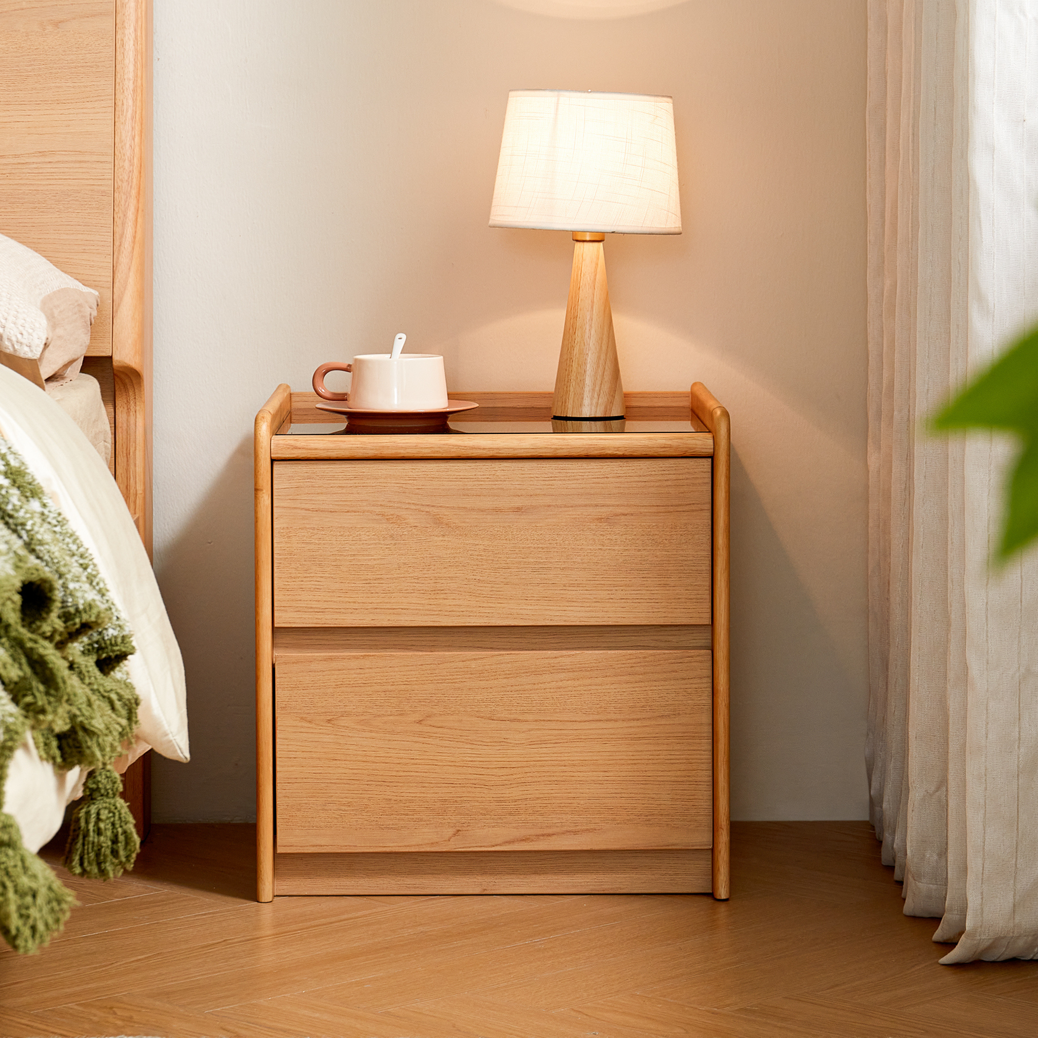 Linspire Aalto 2-Drawer Bedside Table with Glass Top