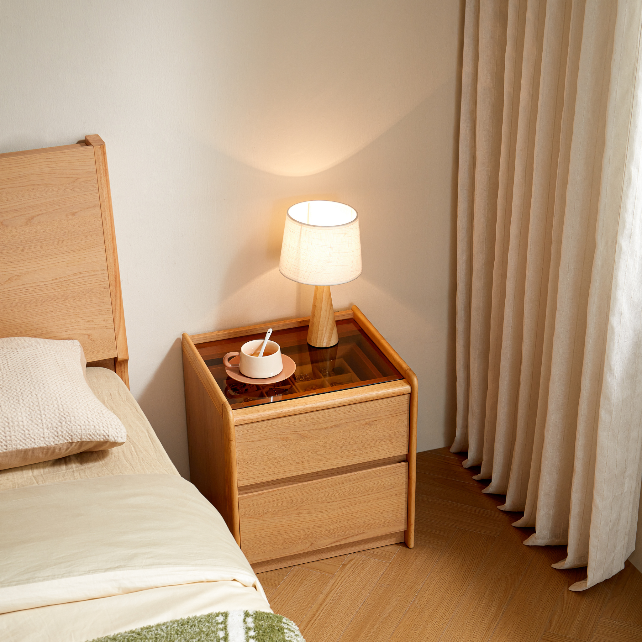 Linspire Aalto 2-Drawer Bedside Table with Glass Top