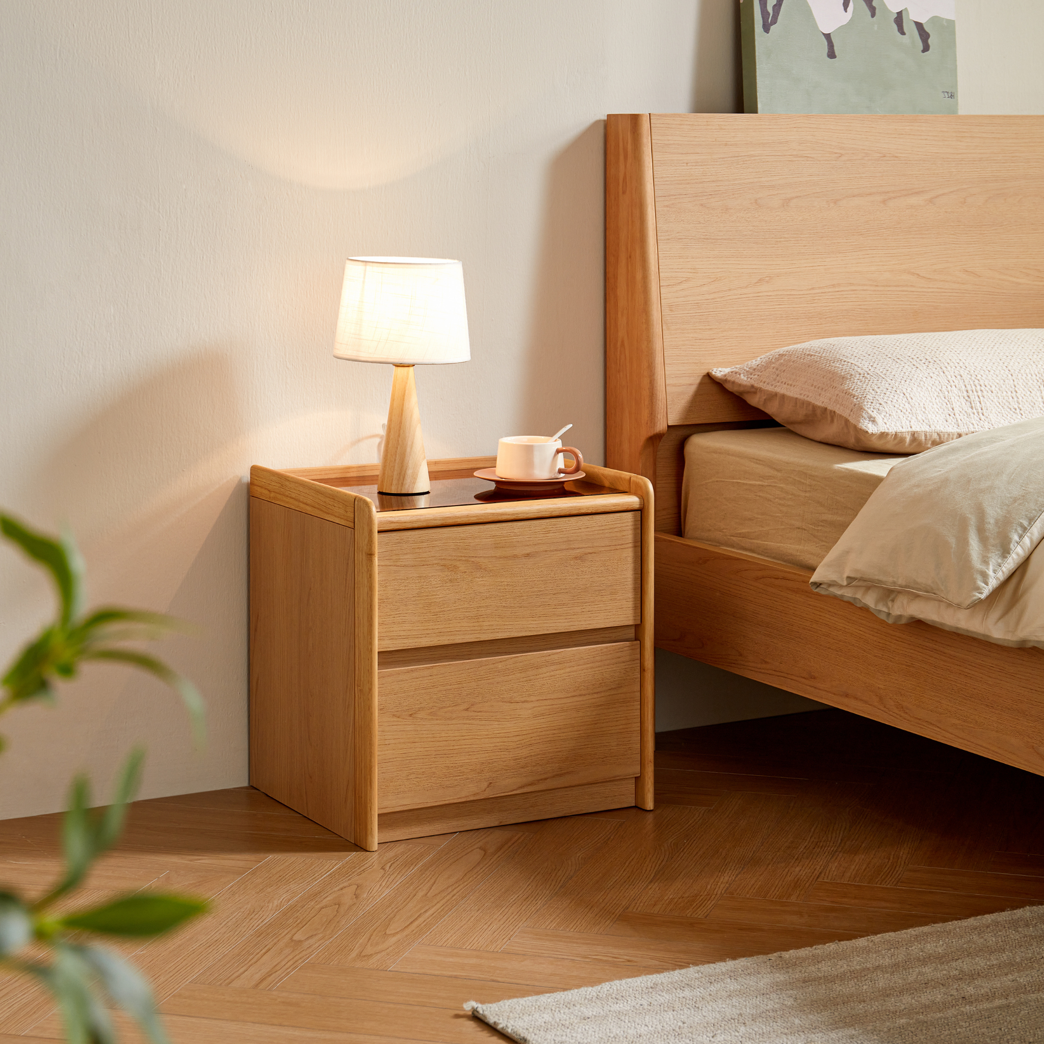 Linspire Aalto 2-Drawer Bedside Table with Glass Top