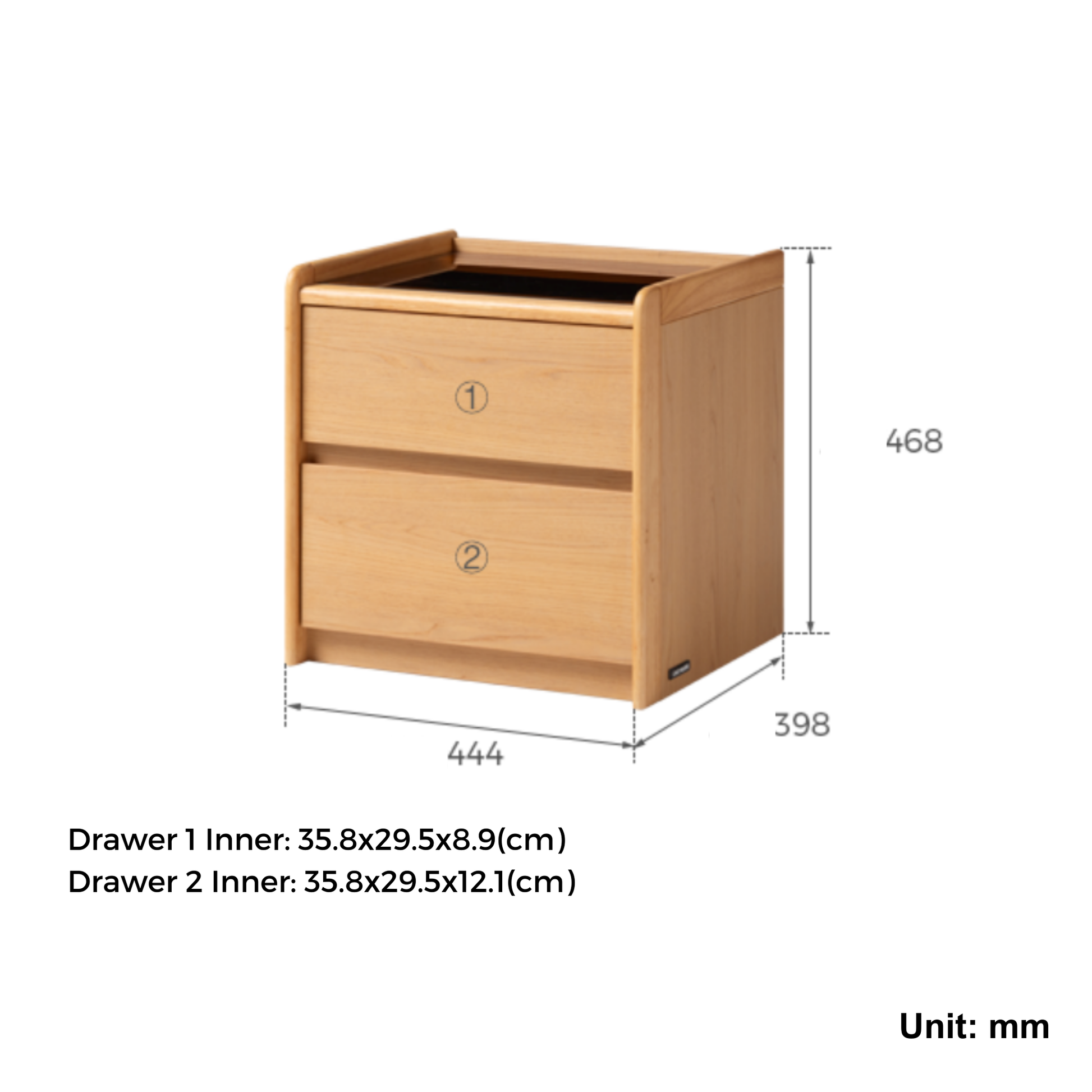 Linspire Aalto 2-Drawer Bedside Table with Glass Top