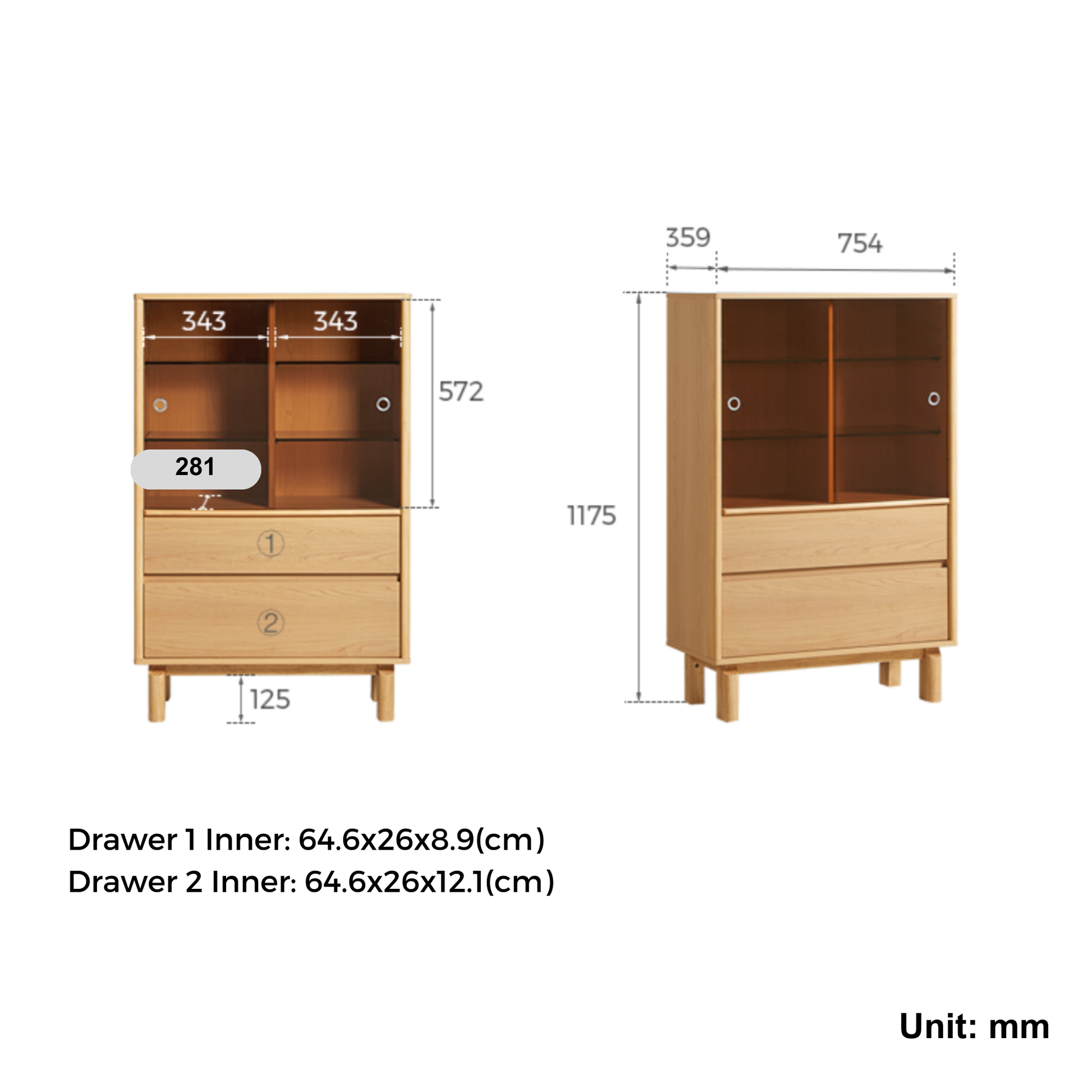 Linspire Aalto Display Cabinet with Glass Door