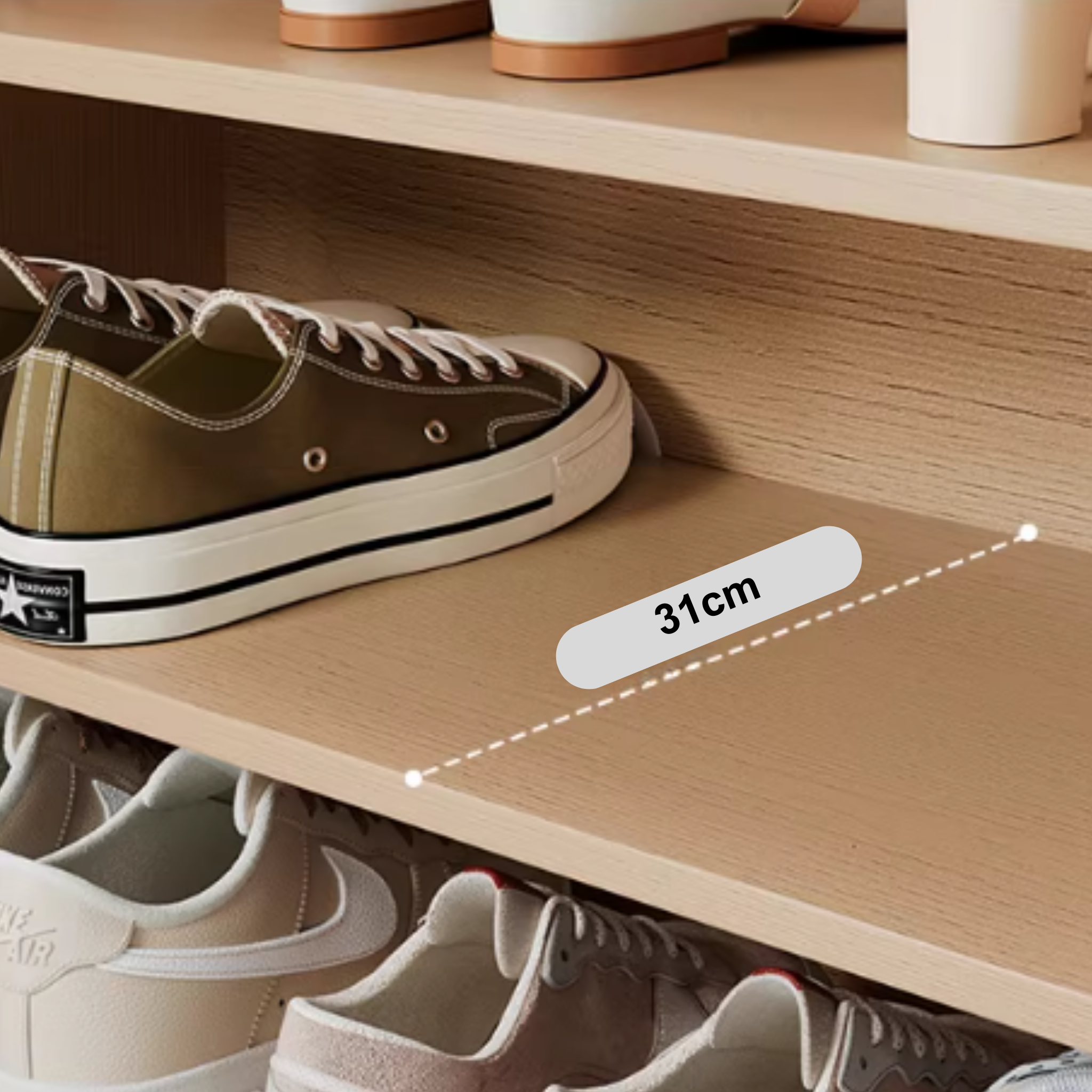 Linspire Miro Shoe Cabinet, Natural Wood & Light Grey