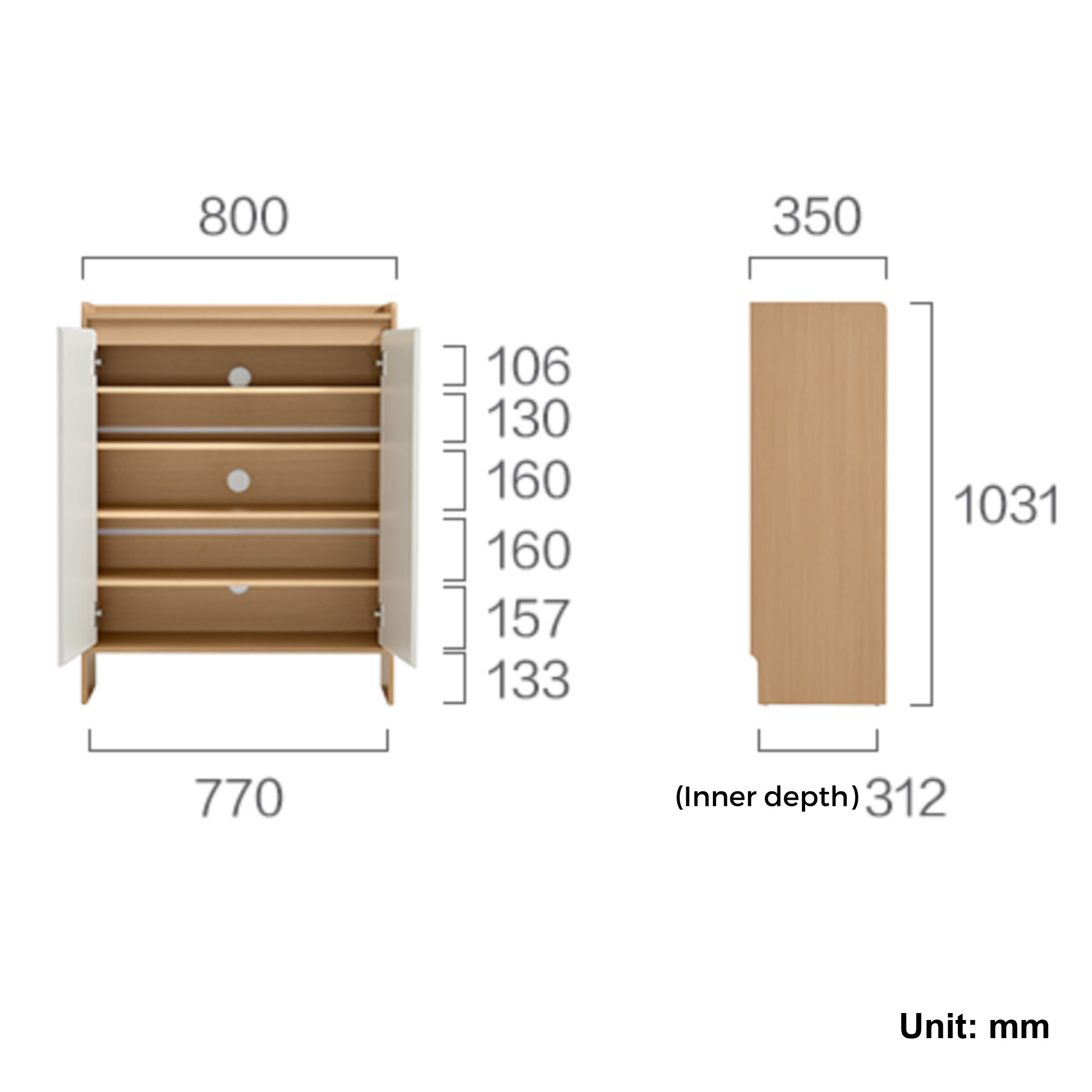 Linspire Miro Shoe Cabinet, Natural Wood & Light Grey