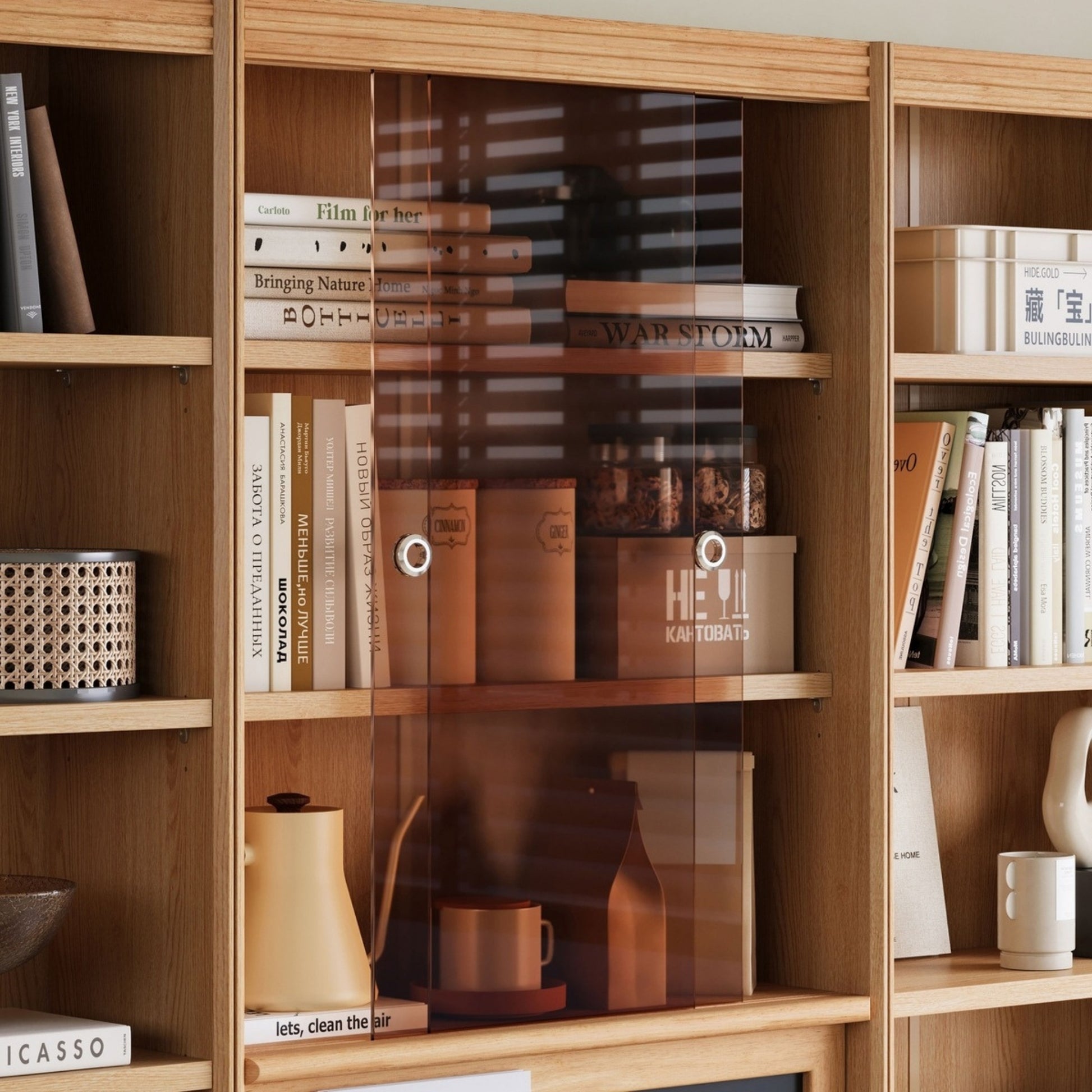 Linspire Ursula Storage Bookcase with Doors, Natural Wood