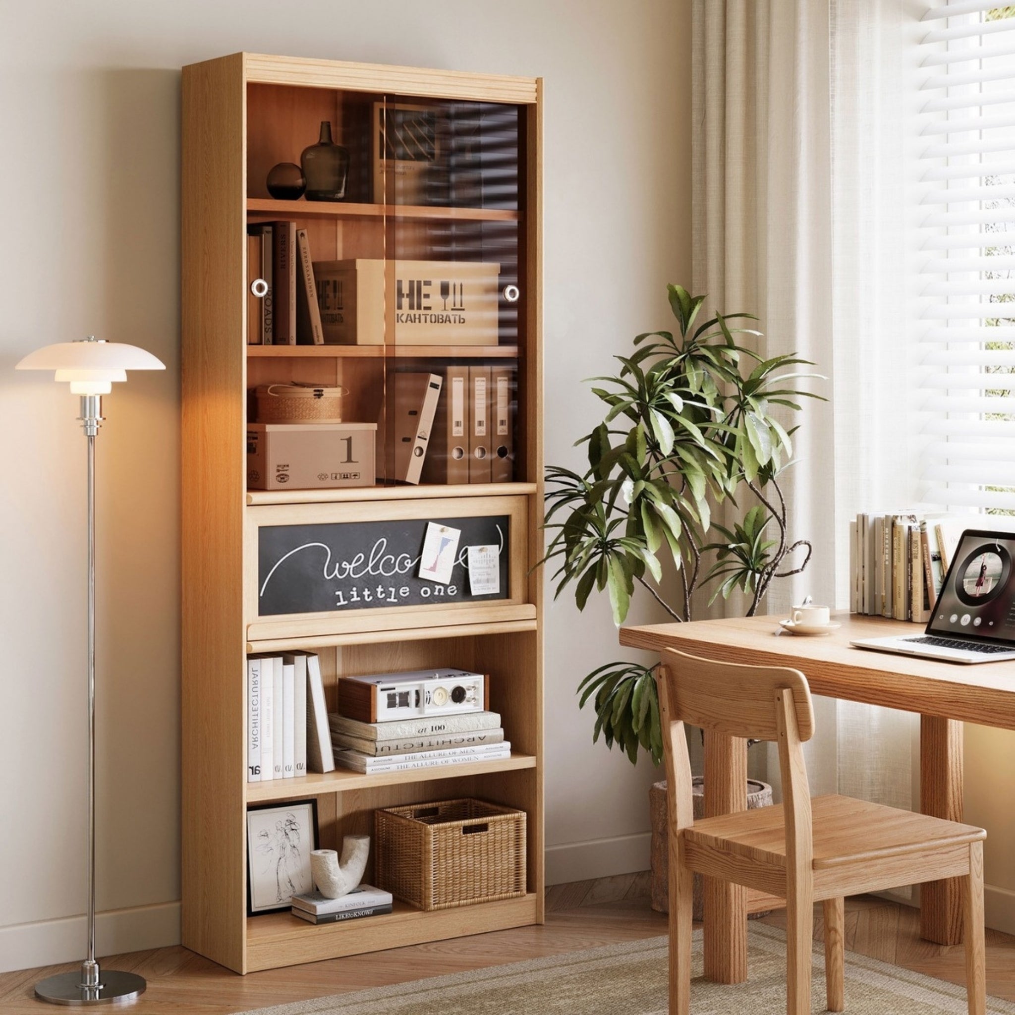 Linspire Ursula Storage Bookcase with Doors, Natural Wood