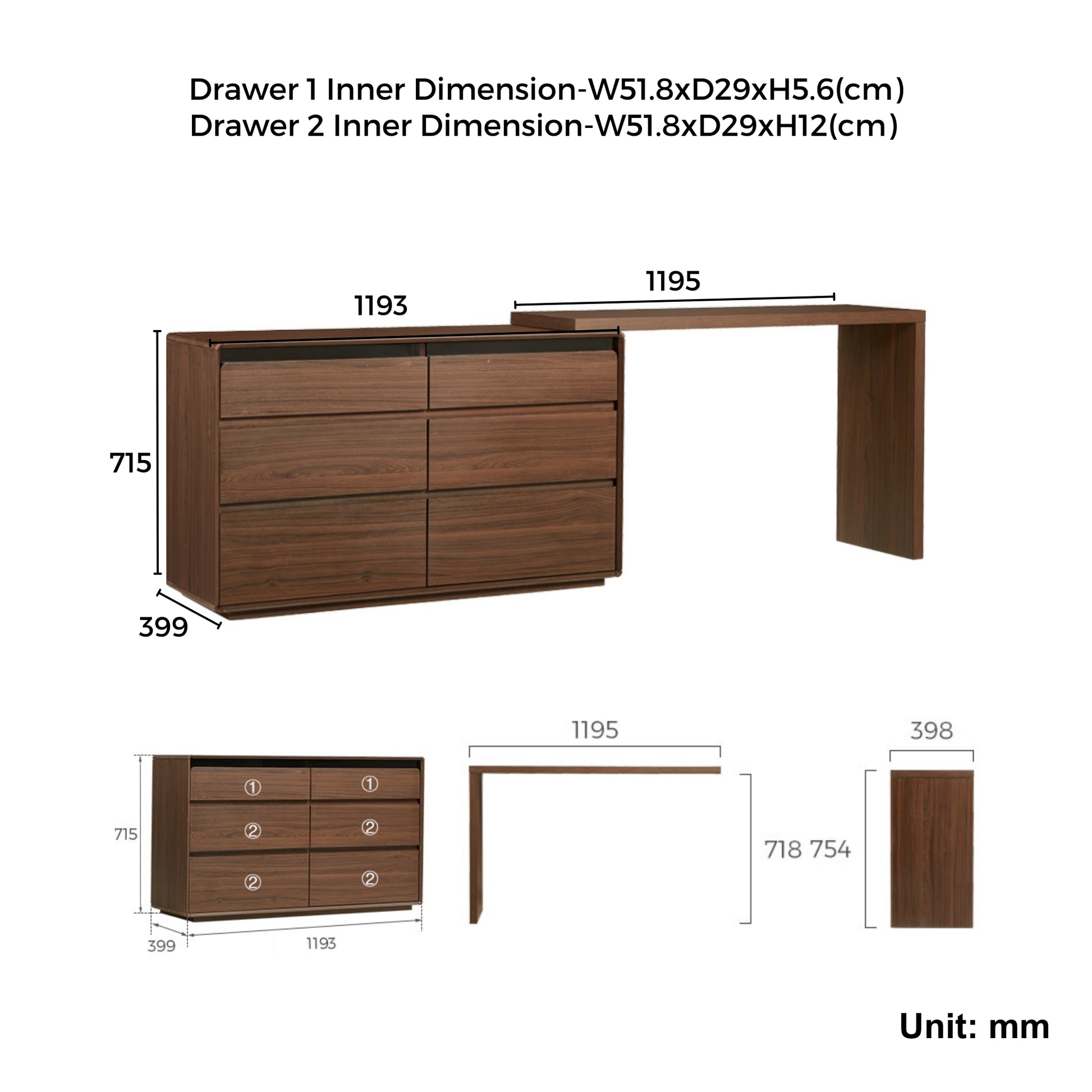 Linspire Ursula Dressing Table with 6 Drawers